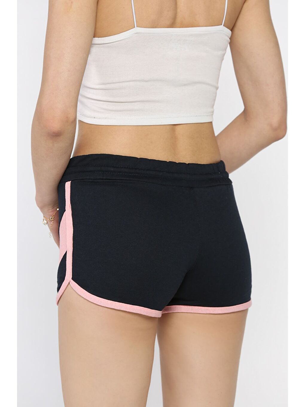 Lacivert Biyeli Kadın Baskılı Mini Şort-2