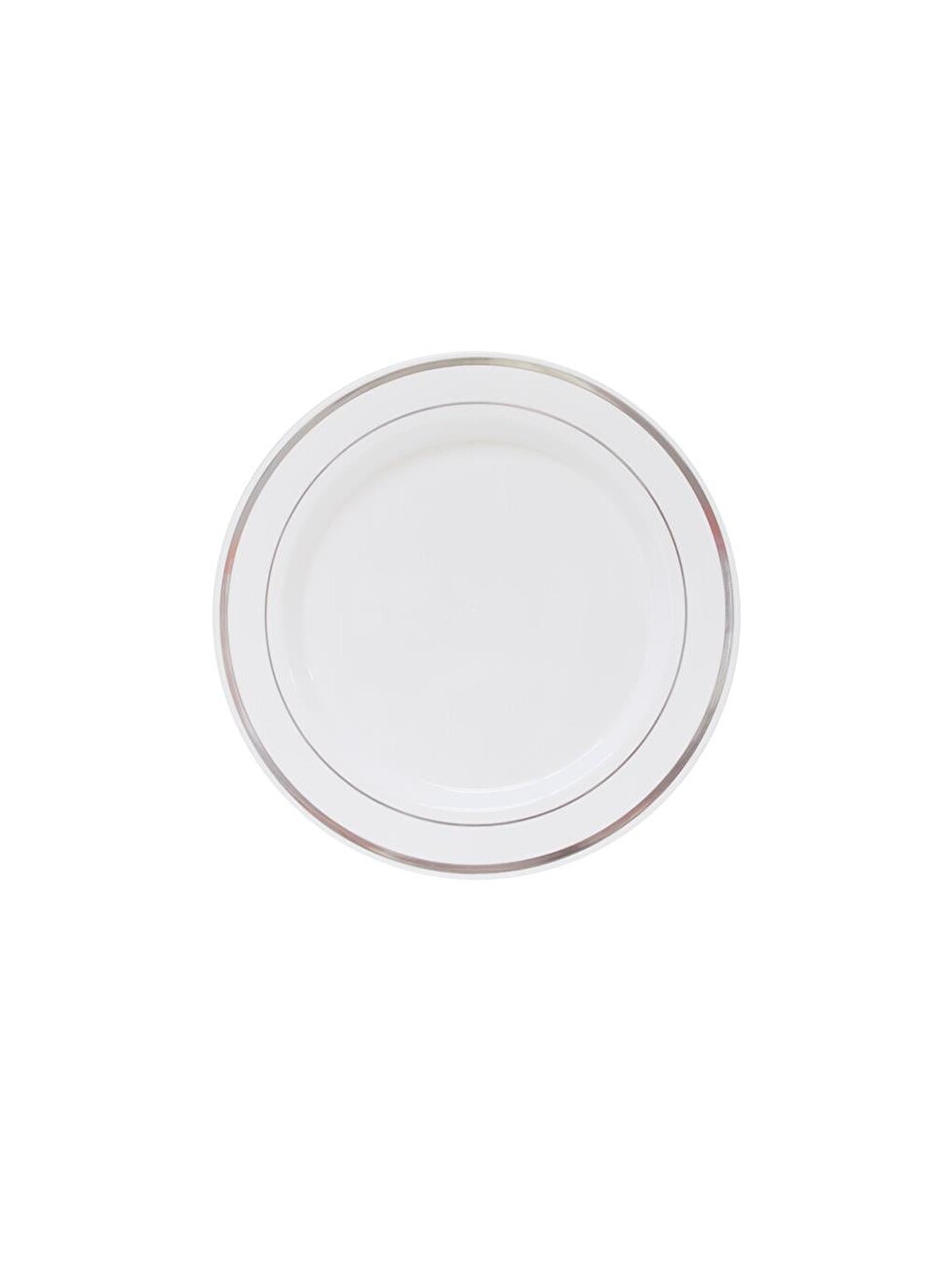 Beyaz Porselen Görünümlü Mika Plastik Tabak Gümüş Çerçeveli 19 cm 6'lı-1