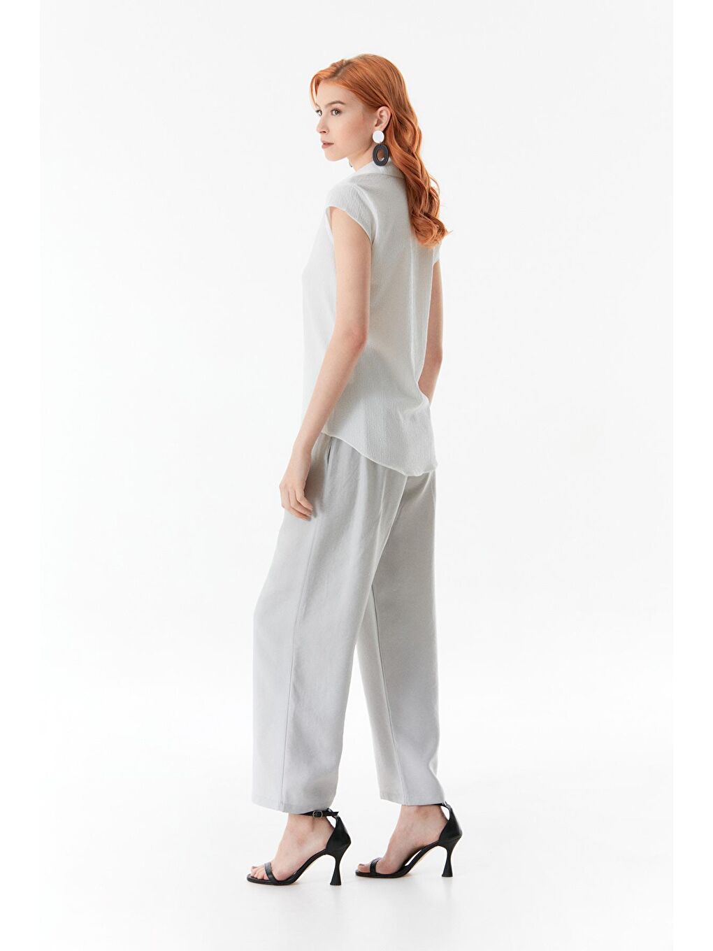 Ekru Basic Bürümcük Kumaş Gömlek Yaka Bluz-2