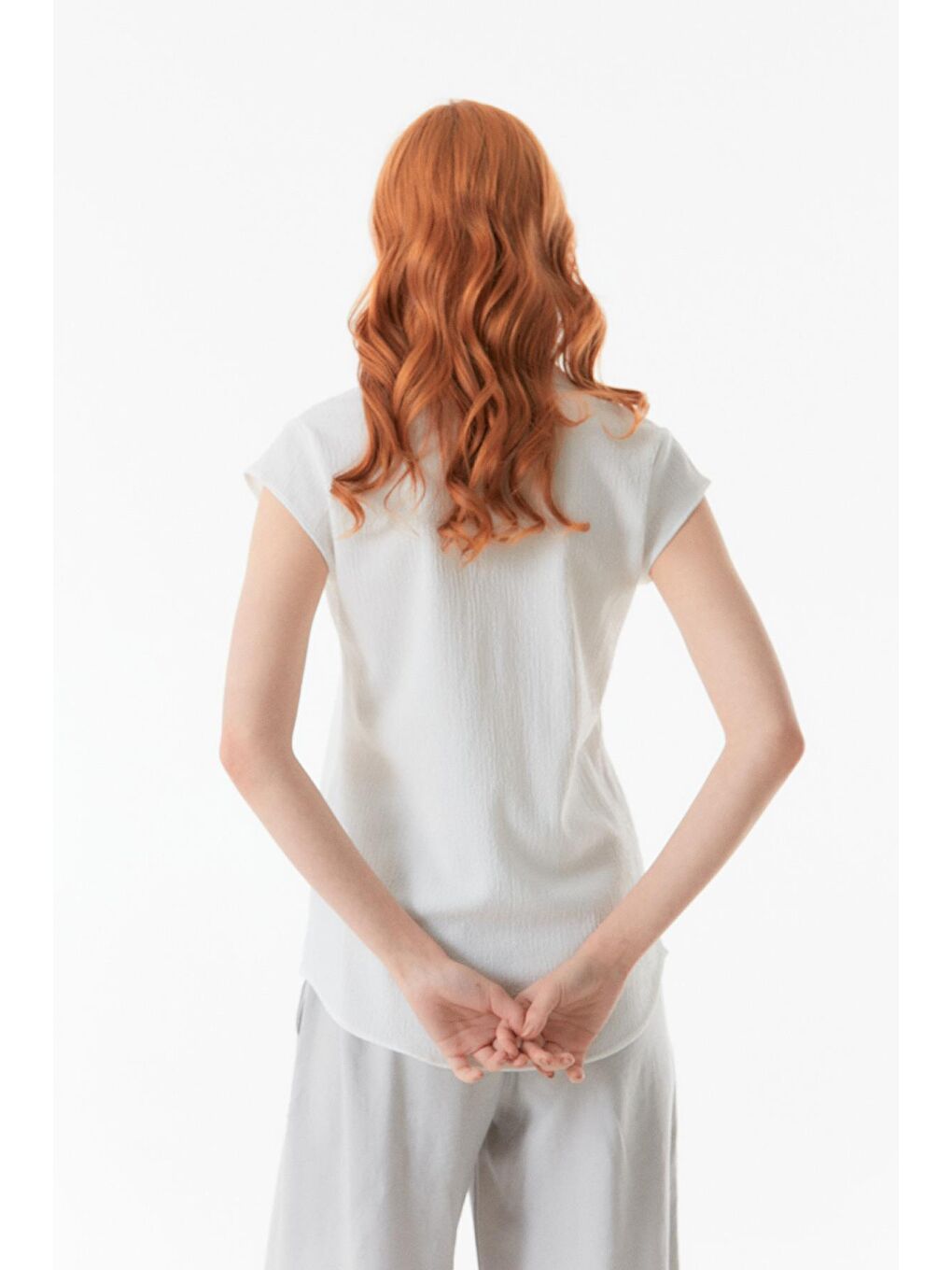 Ekru Basic Bürümcük Kumaş Gömlek Yaka Bluz-3