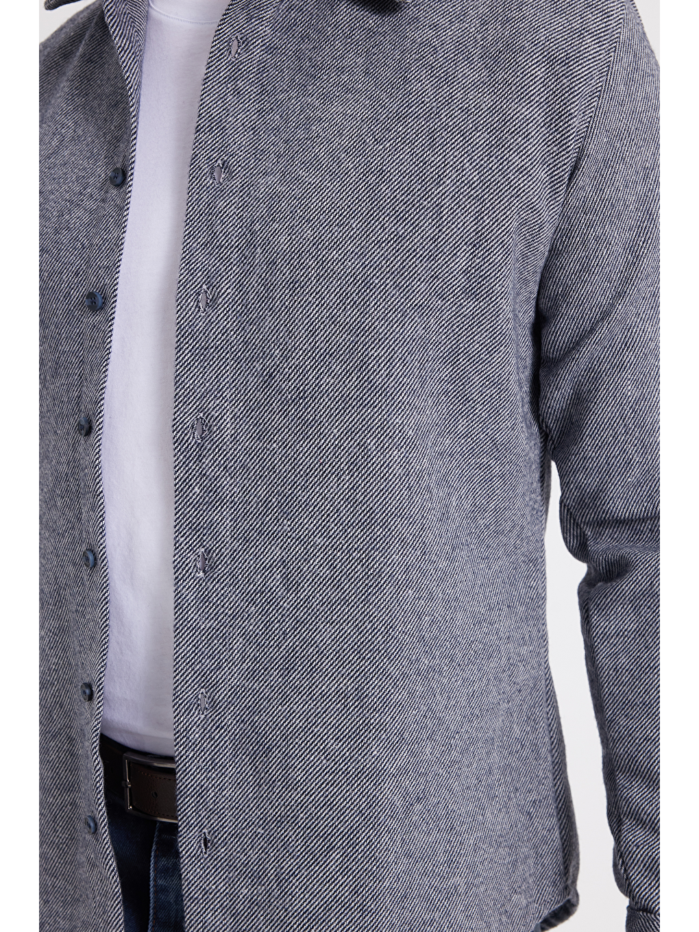 Erkek Slim Fit Dar Kesim Uzun Kollu Düz Kışlık Oduncu Gri Gömlek-4