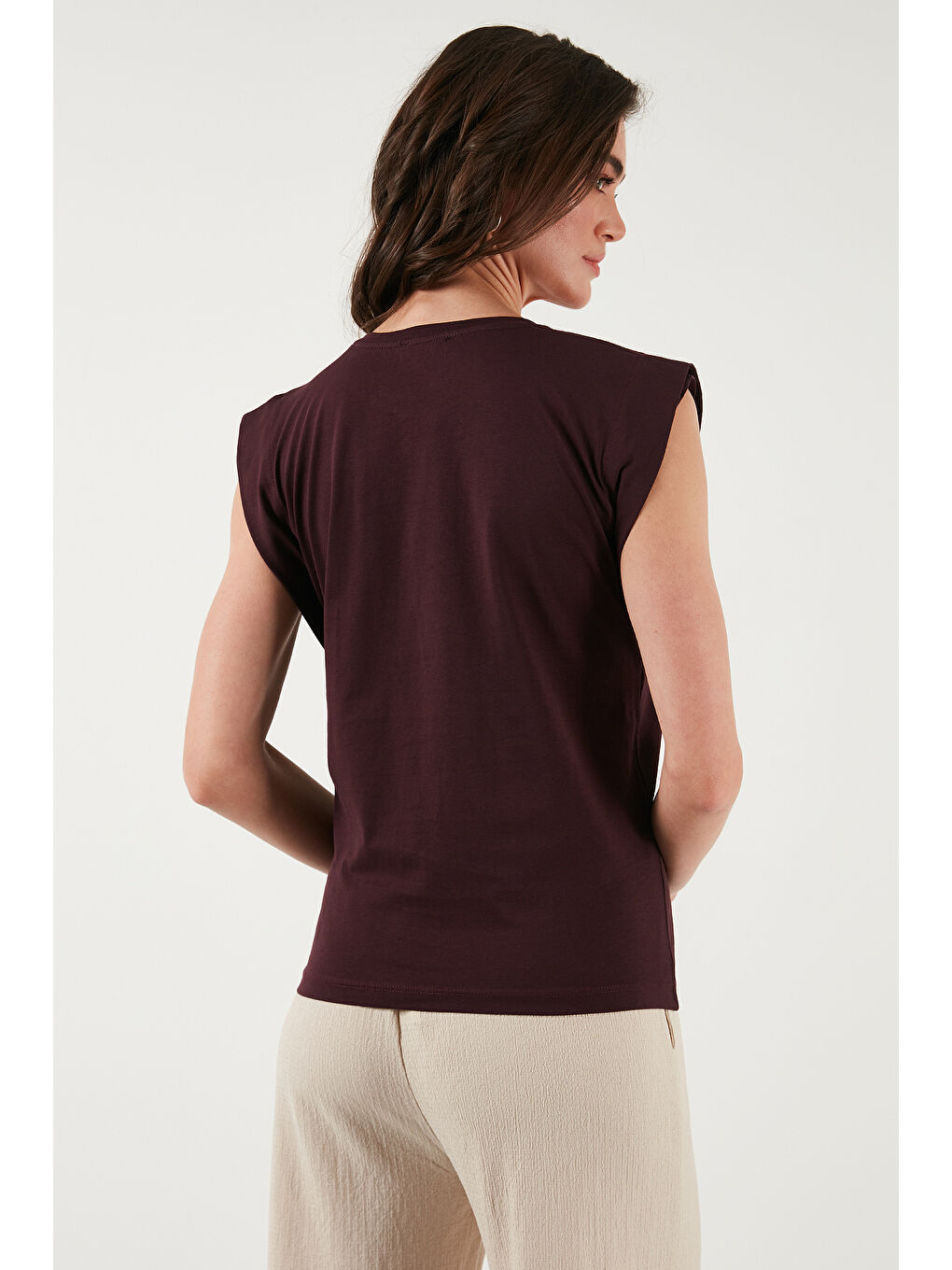 Kırmızı % 100 Pamuklu Bisiklet Yaka Kolsuz Kadın T Shirt 5864019-6