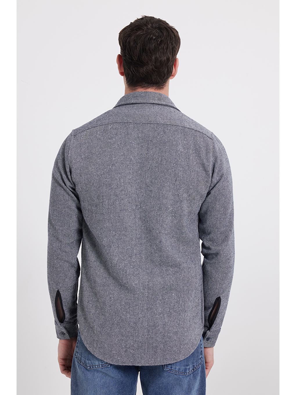 Erkek Slim Fit Dar Kesim Uzun Kollu Düz Kışlık Oduncu Gri Gömlek-5