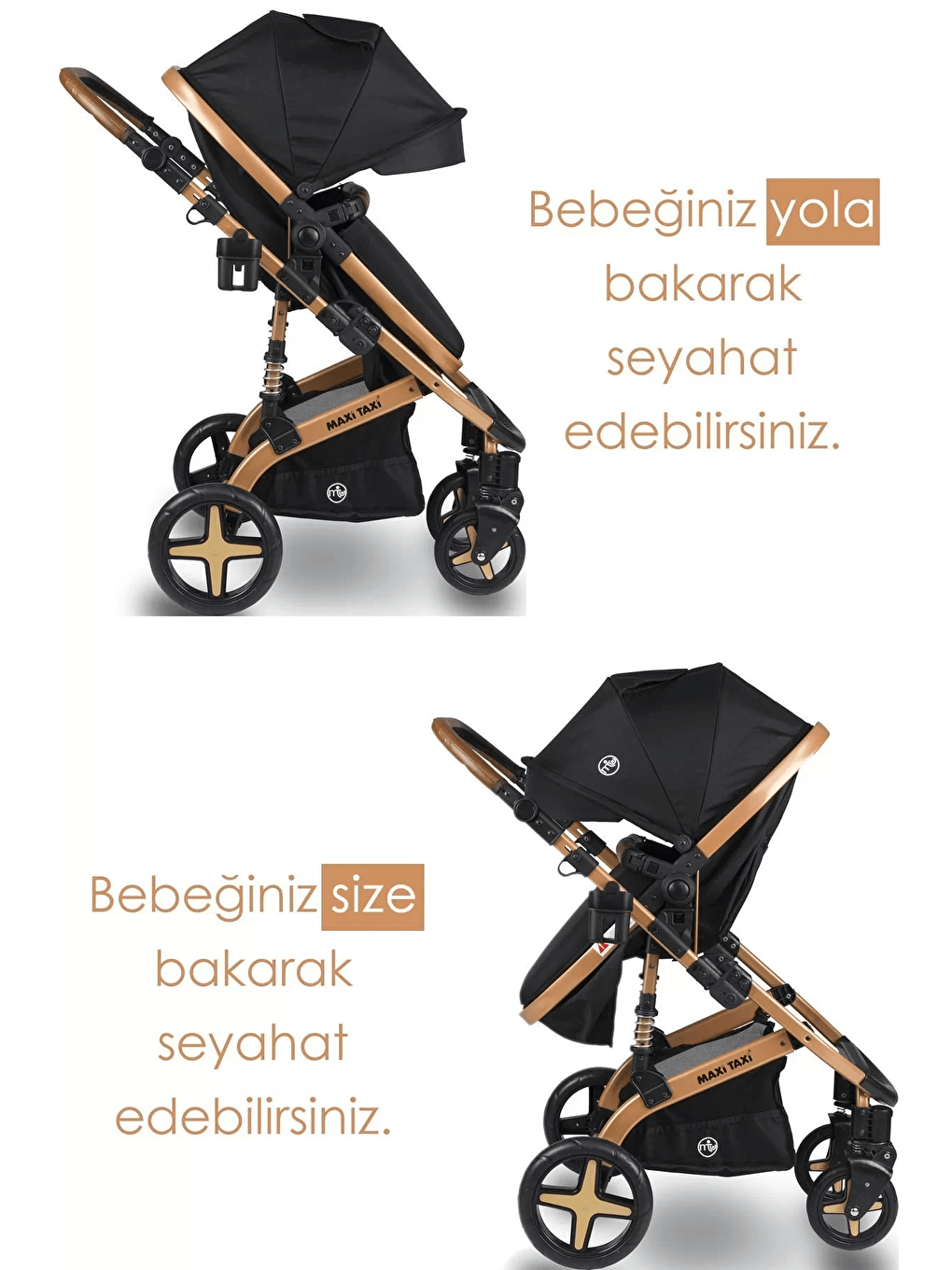 Maxi Taxi Renksiz Fast Pro Alüminyum Travel Sistem Bebek Arabası - Gold Black - 4