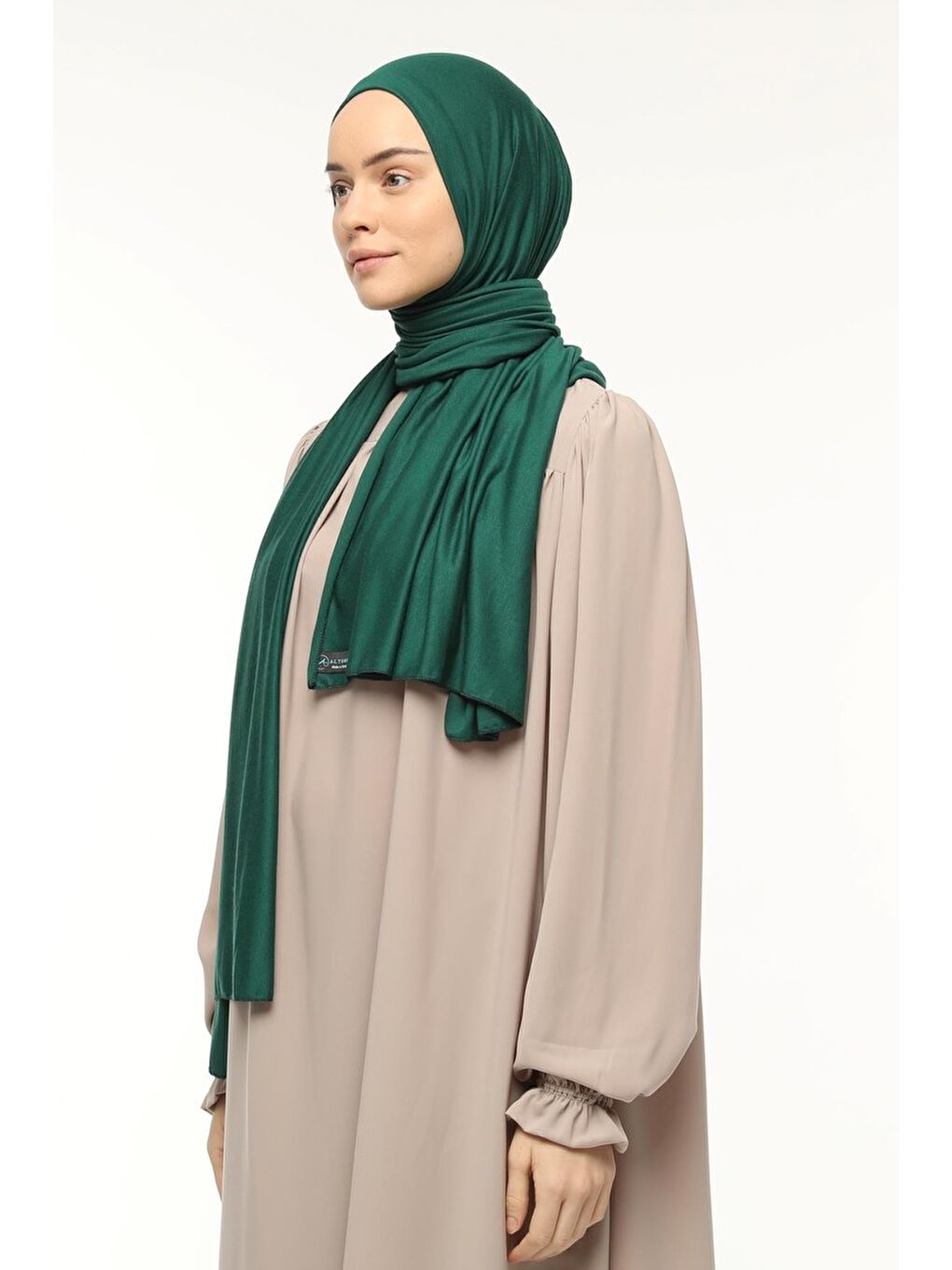 Yeşil Tesettür Düz Penye Şal-1