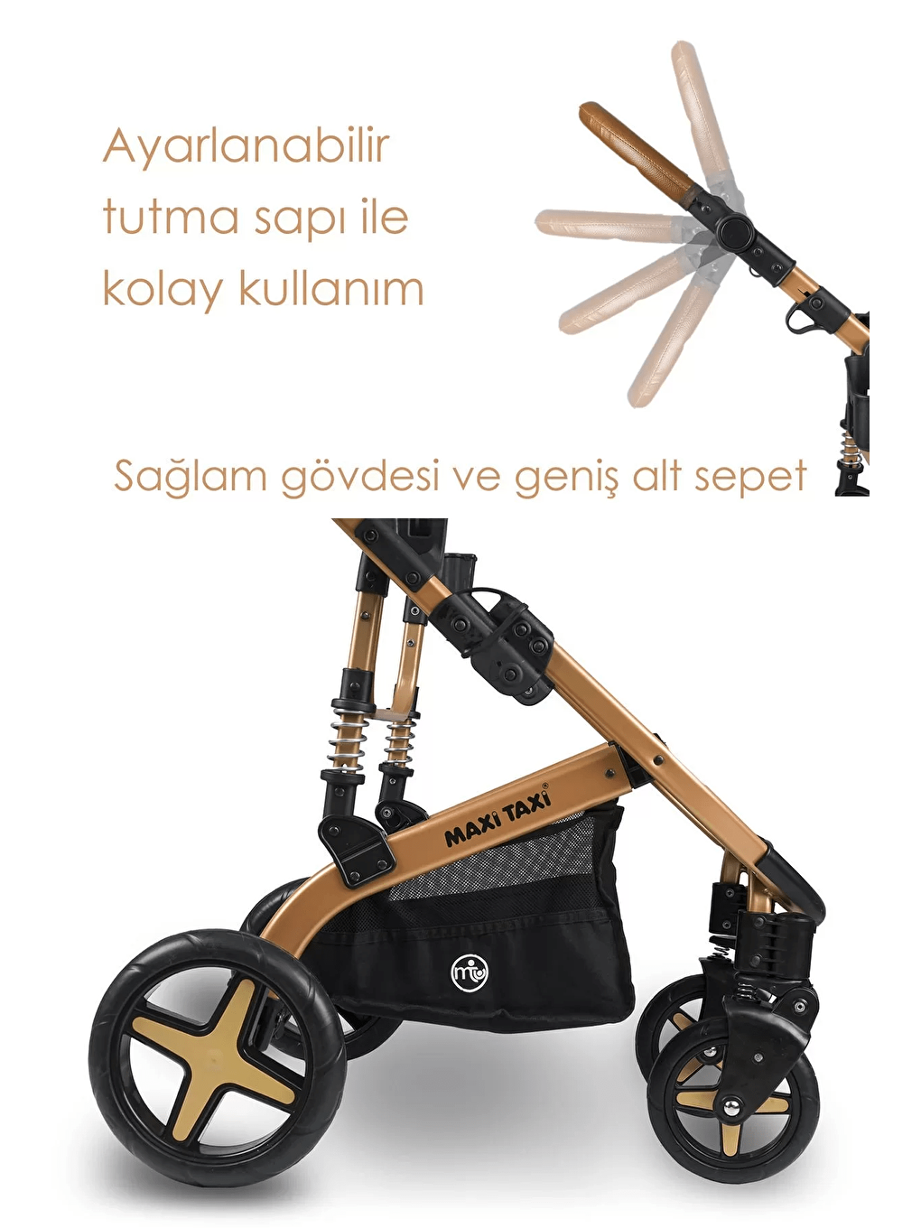 Maxi Taxi Renksiz Fast Pro Alüminyum Travel Sistem Bebek Arabası - Gold Black - 5