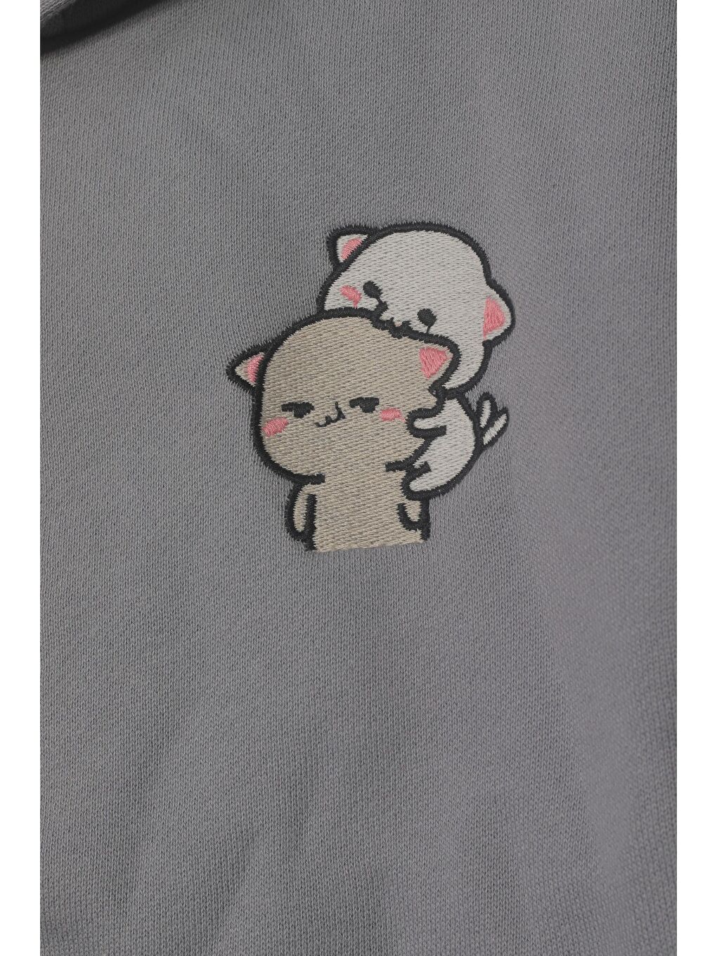 Unisex Çocuk %100 Pamuklu Kedi Nakışlı Kışlık Hırka  -Gri(3-4 yaş 8-9 Yaş)-1