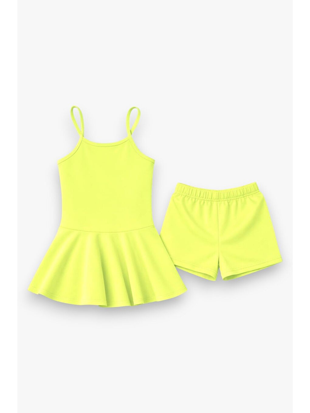 Sarı Kız Çocuk Garson Mayo Elbiseli Şortlu 2’li Takım 12419