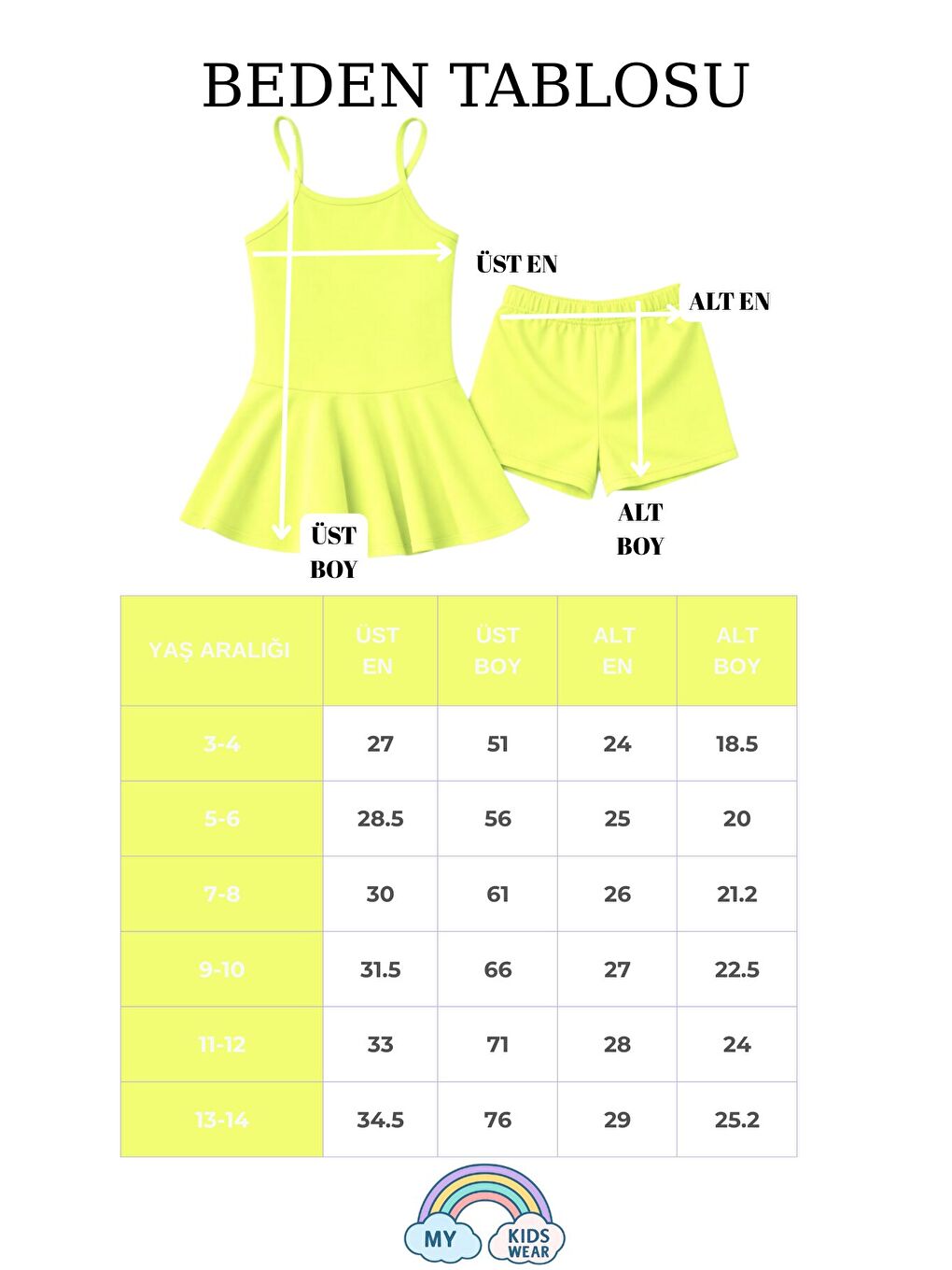 Sarı Kız Çocuk Garson Mayo Elbiseli Şortlu 2’li Takım 12419-1