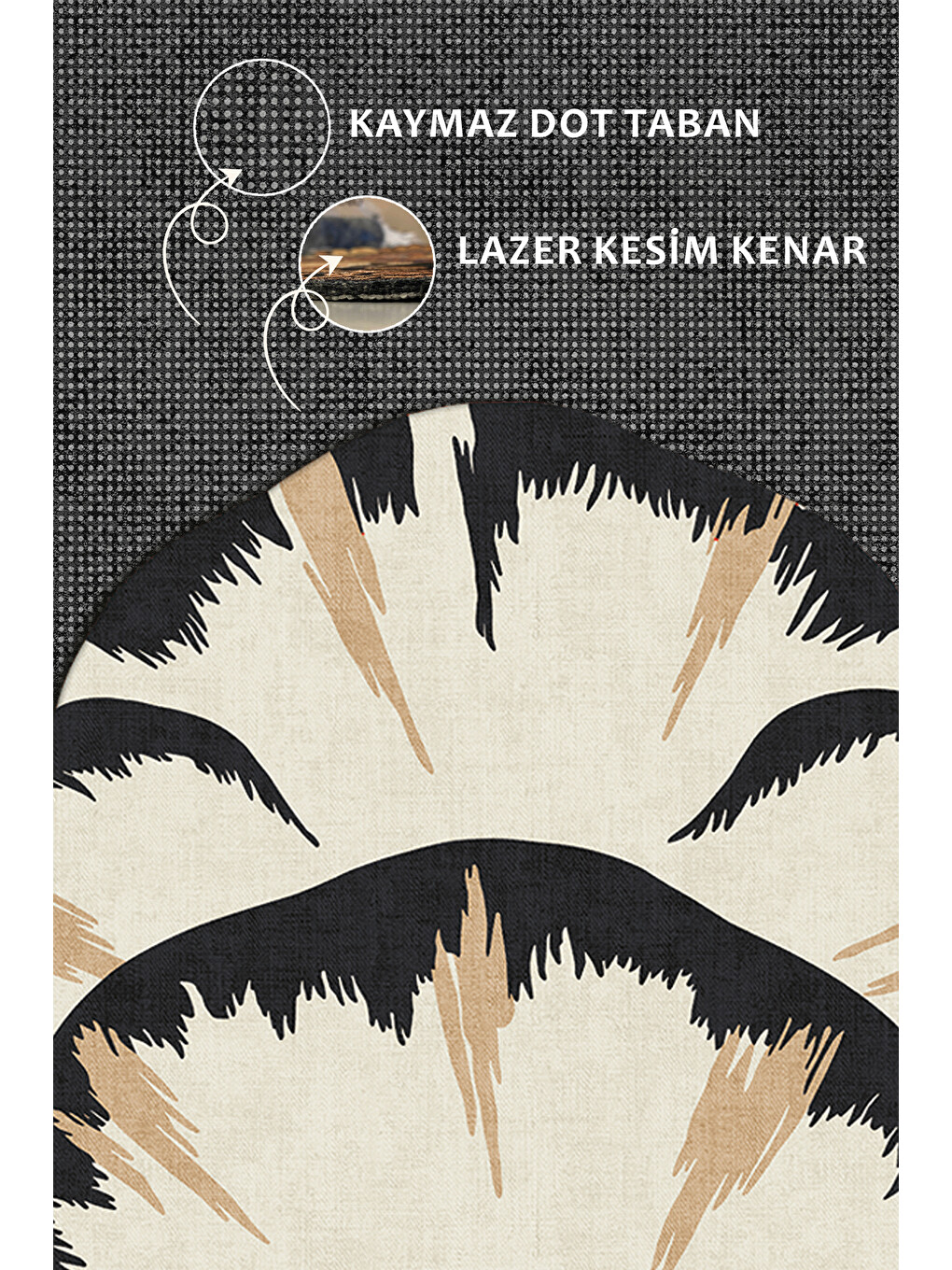 Ekru Modern Dekoratif Halı – Makinada Yıkanabilir, Kaymaz Taban, İnce Lazer Kesim Halı-3