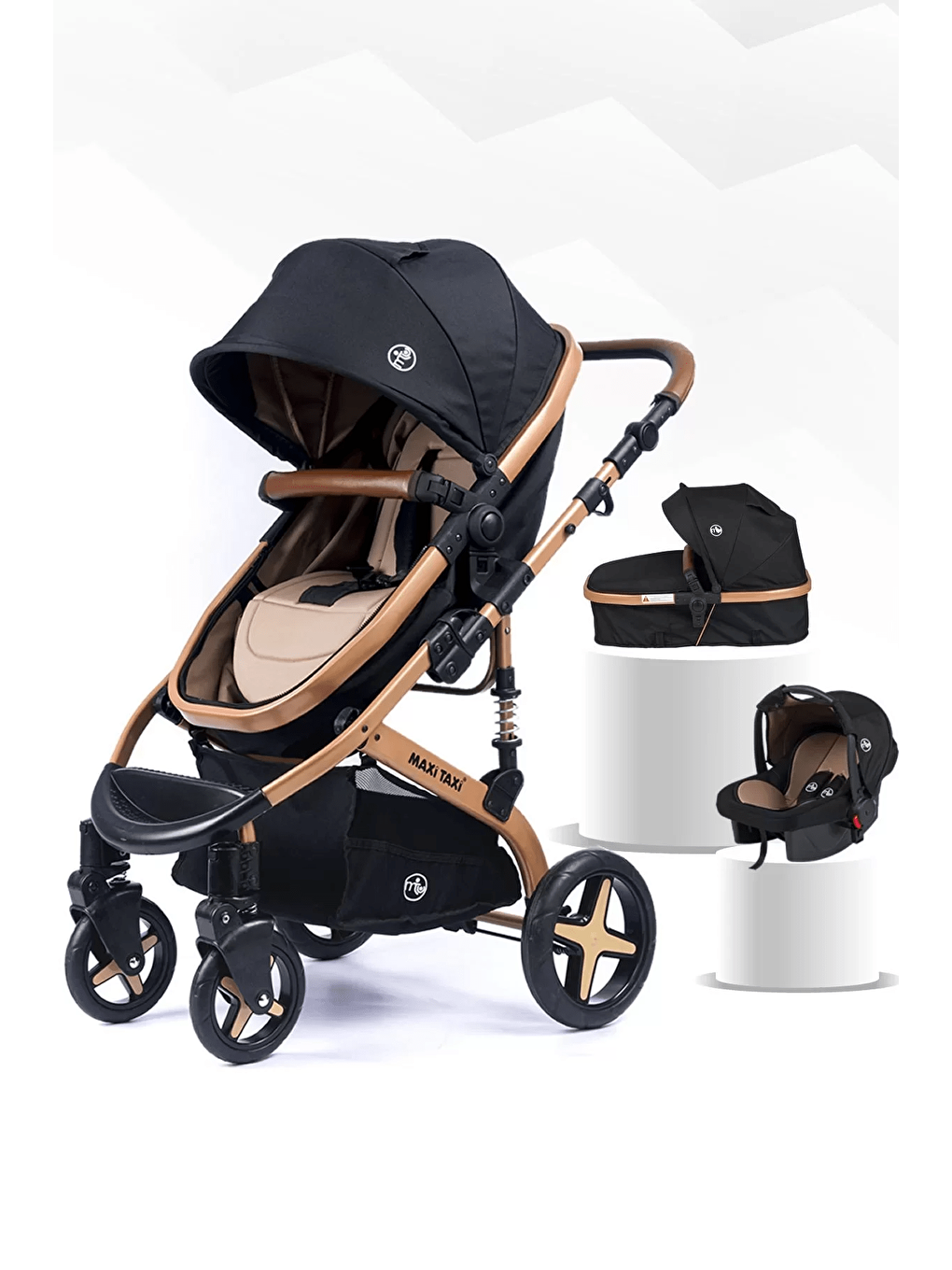 Maxi Taxi Renksiz Fast Pro Alüminyum Travel Sistem Bebek Arabası - Gold Black - 6