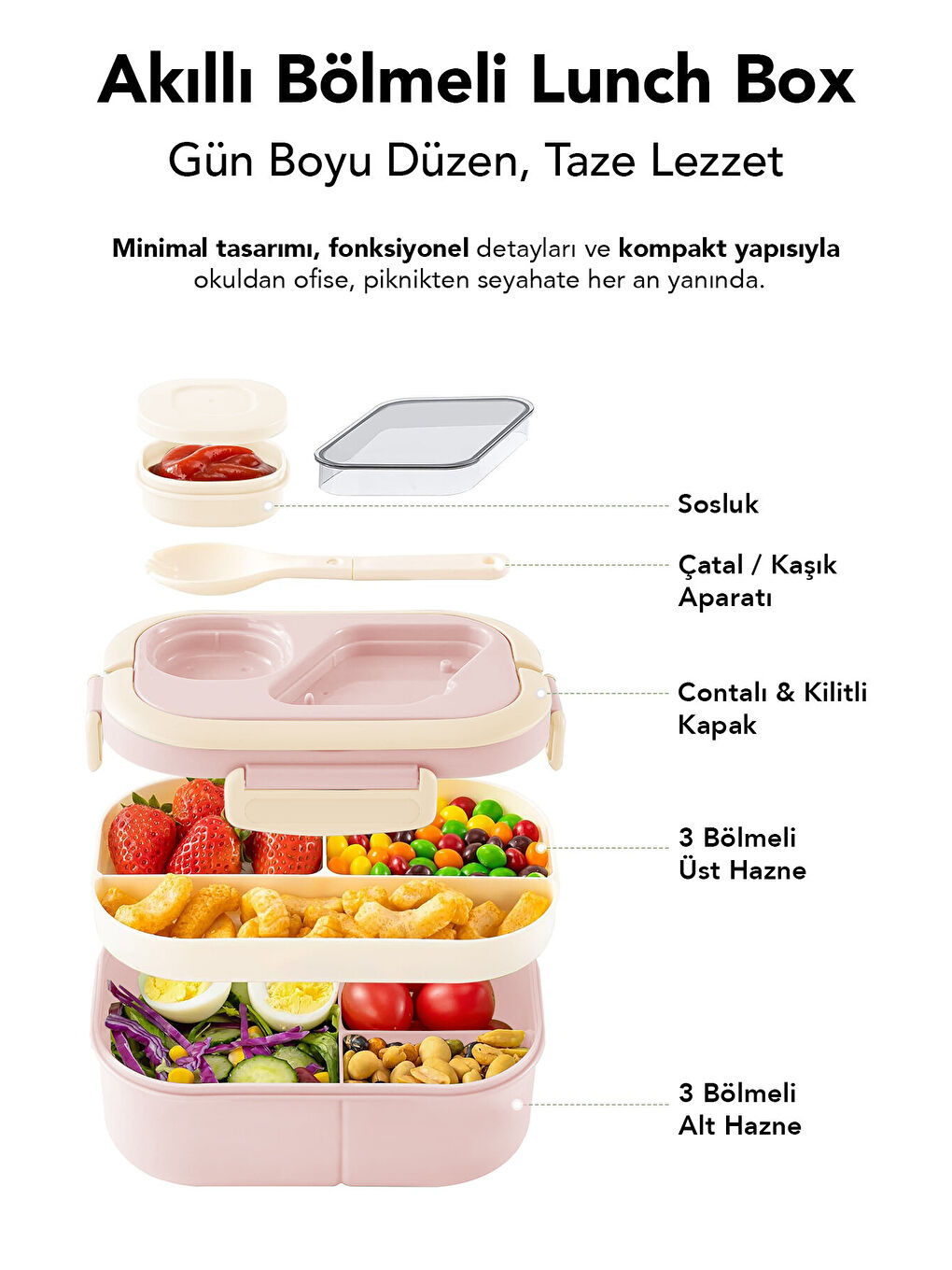 Pembe Bondie Kilitli Kapaklı Yemek Kabı-1