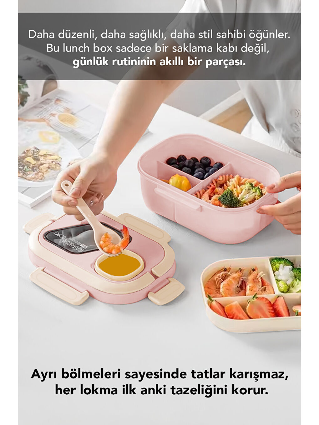 Pembe Bondie Kilitli Kapaklı Yemek Kabı-2