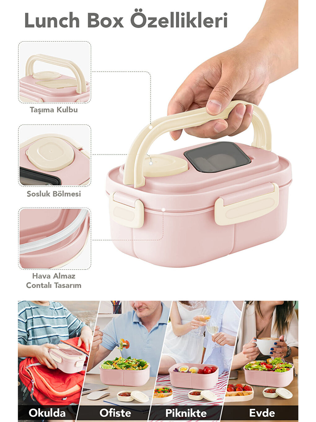 Pembe Bondie Kilitli Kapaklı Yemek Kabı-3