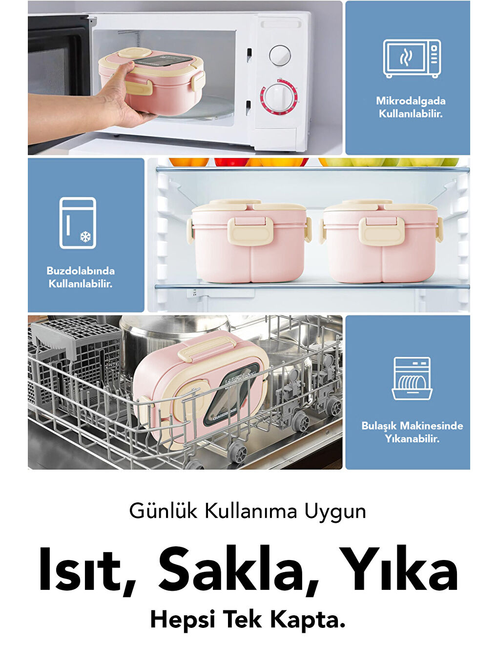 Pembe Bondie Kilitli Kapaklı Yemek Kabı-4