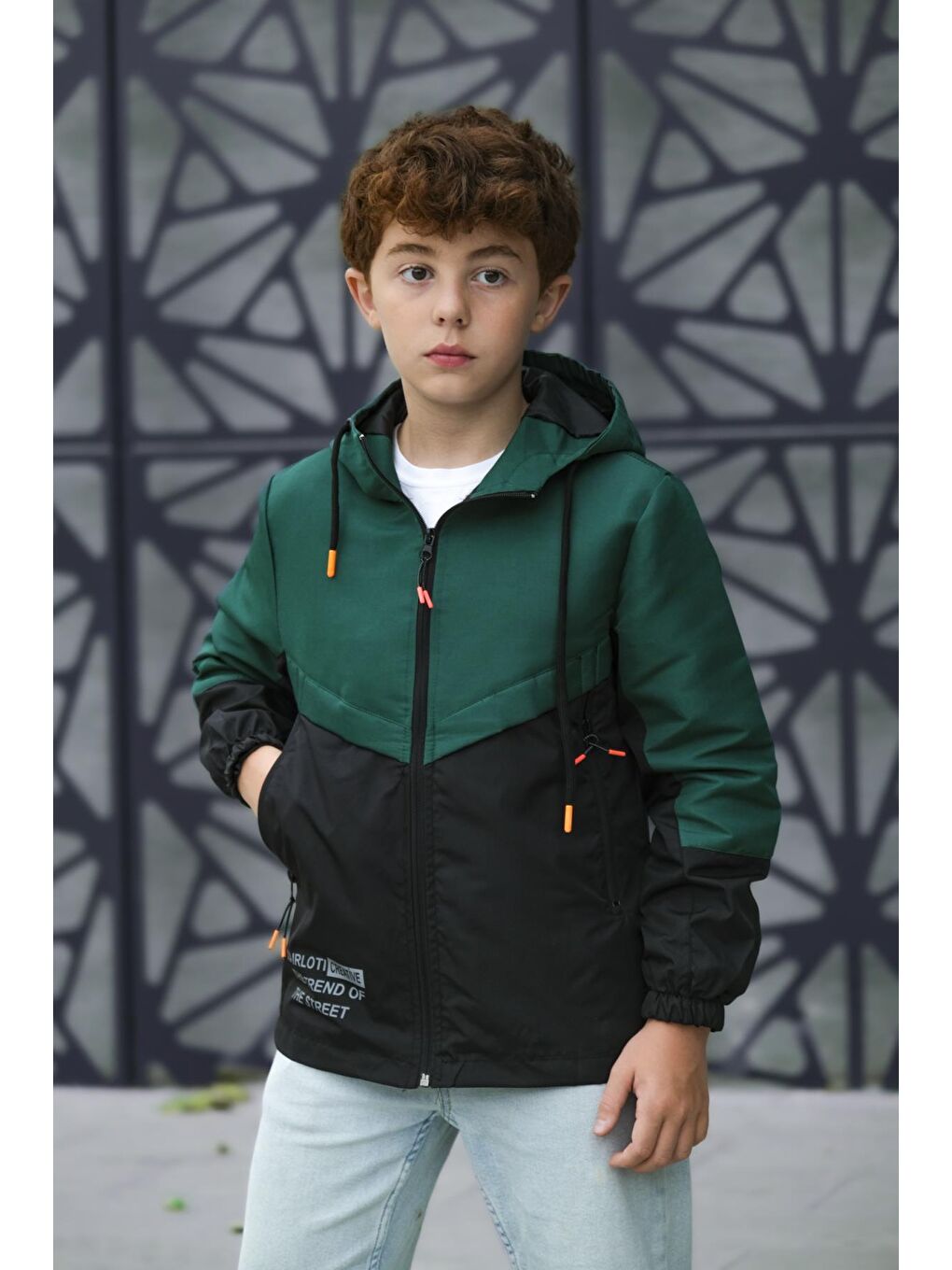 Yeşil Erkek Çocuk Kapüşonlu İki Renkli Mevsimlik Mont-1