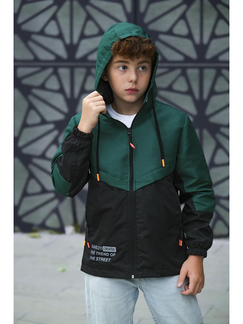 Yeşil Erkek Çocuk Kapüşonlu İki Renkli Mevsimlik Mont-2