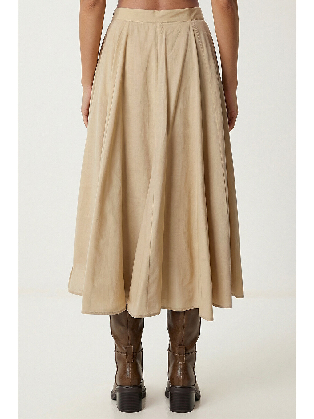 Bej Yazlık Kloş Midi Dokuma Etek BEJ LCR0110-3