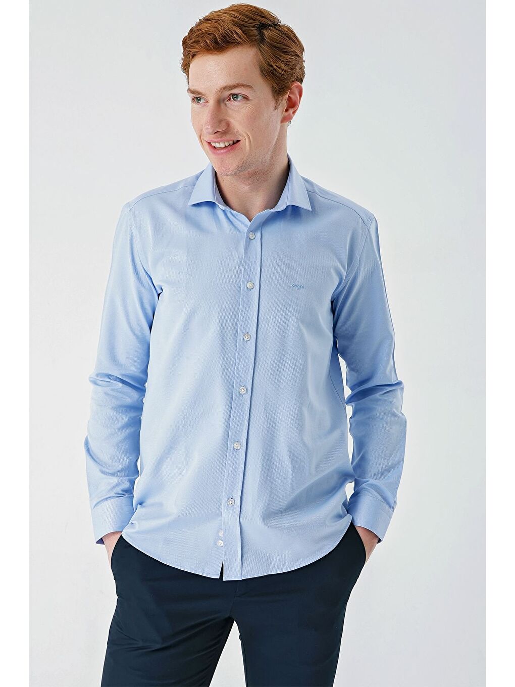 Koyu Mavi Uzun Kollu Oxford Cepsiz Pamuklu Klasik Slim Fit Dar Kesim Gömlek 1004240235