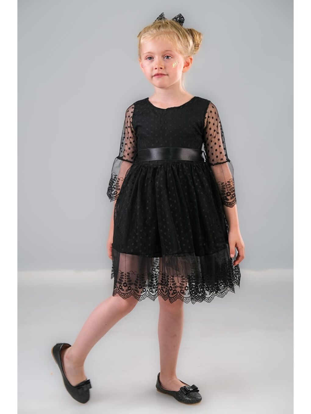Siyah Dream Luxury Dantel Kız Çocuk Elbise MNK0327-9