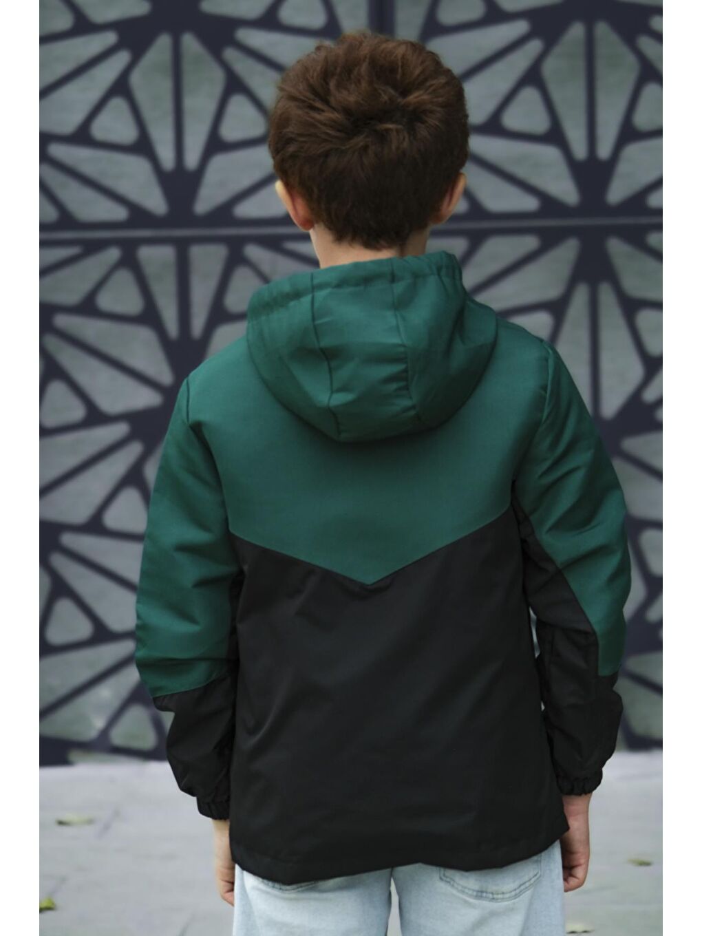 Yeşil Erkek Çocuk Kapüşonlu İki Renkli Mevsimlik Mont-3