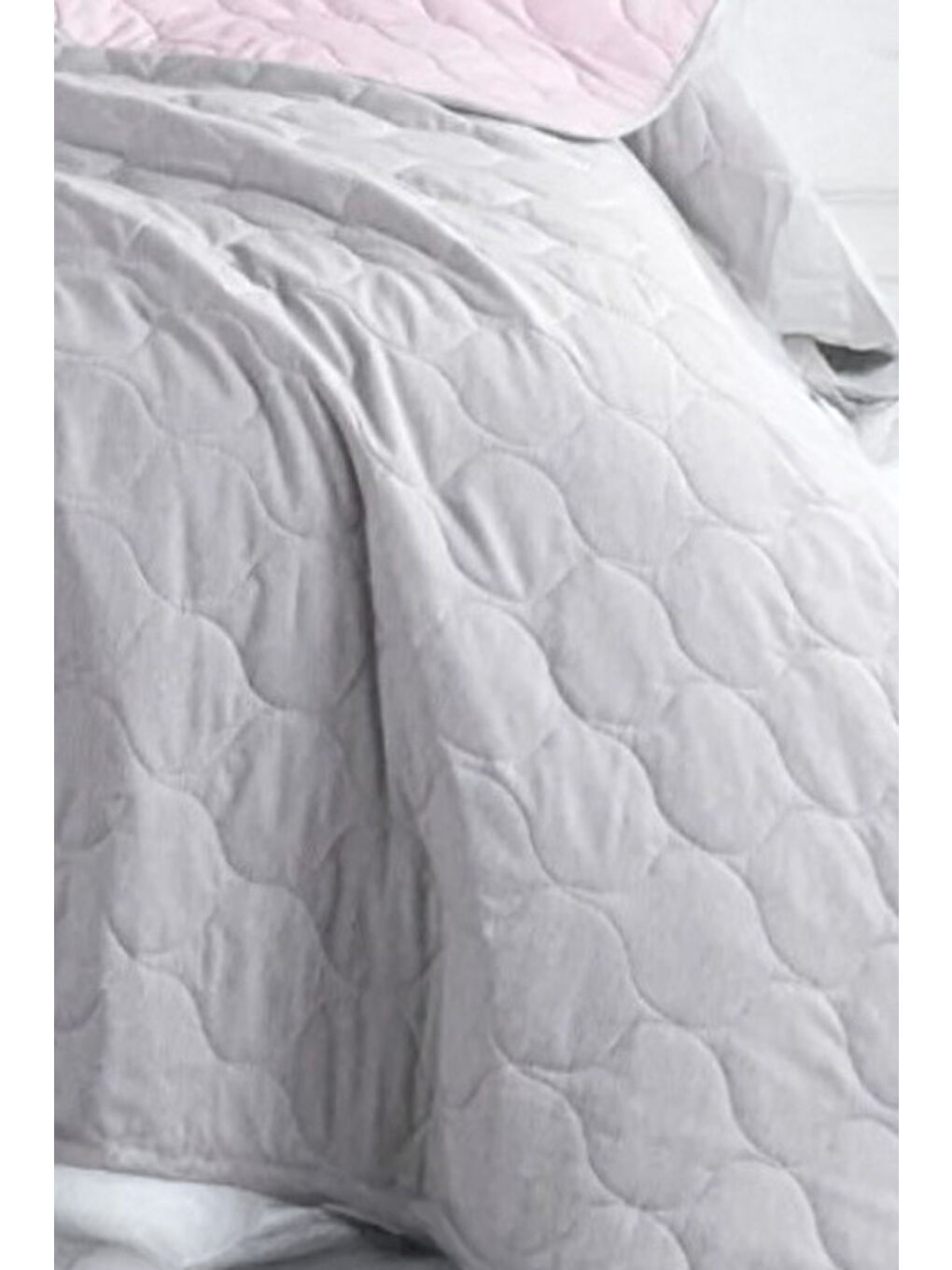 Pembe Kapitone Yatak Örtüsü Seti Tek Kişilik Solid Pudra-Gri-1