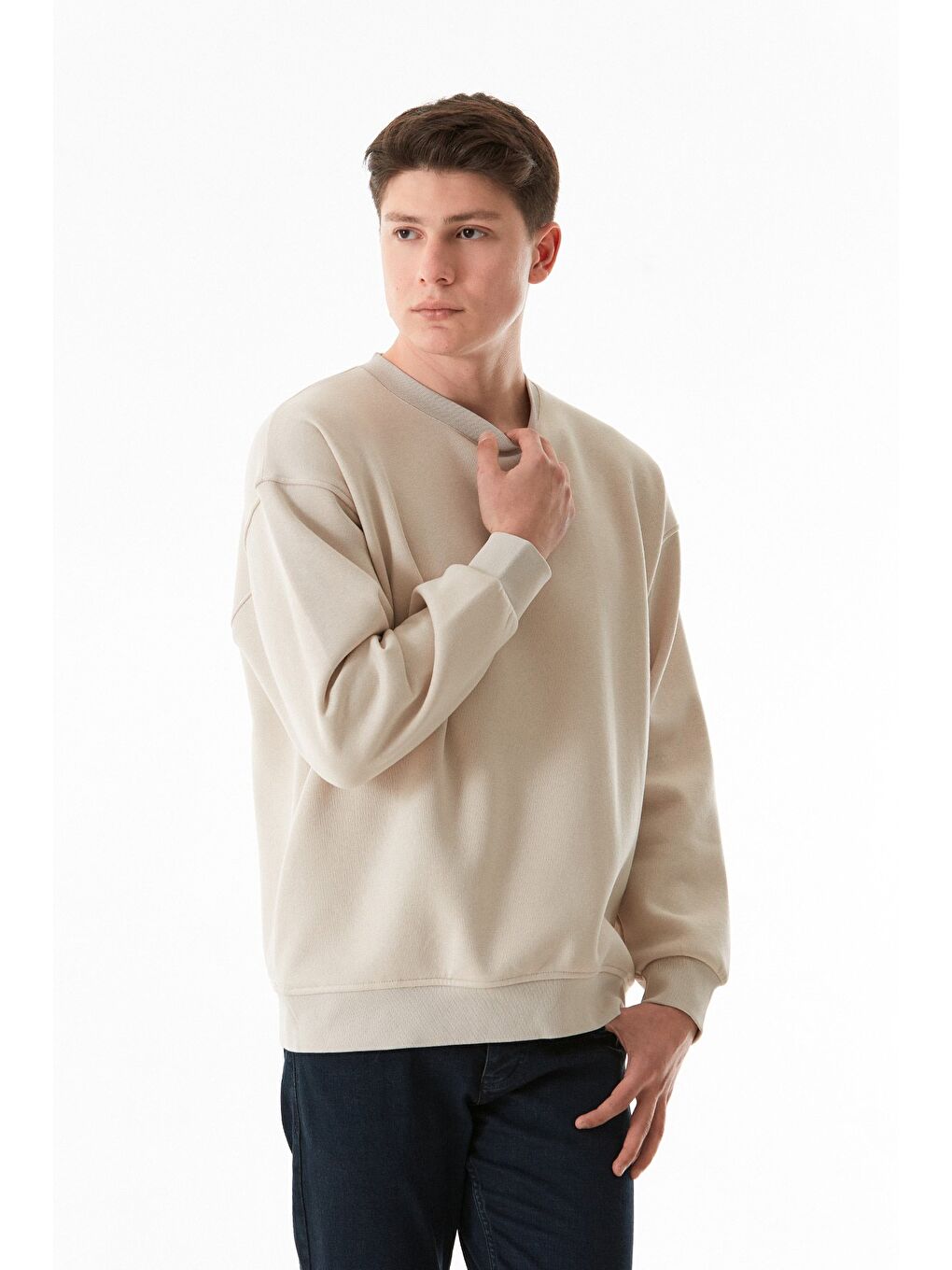 Fullamoda Bej 3 İplik Baskılı Bisiklet Yaka Sweatshirt - 2