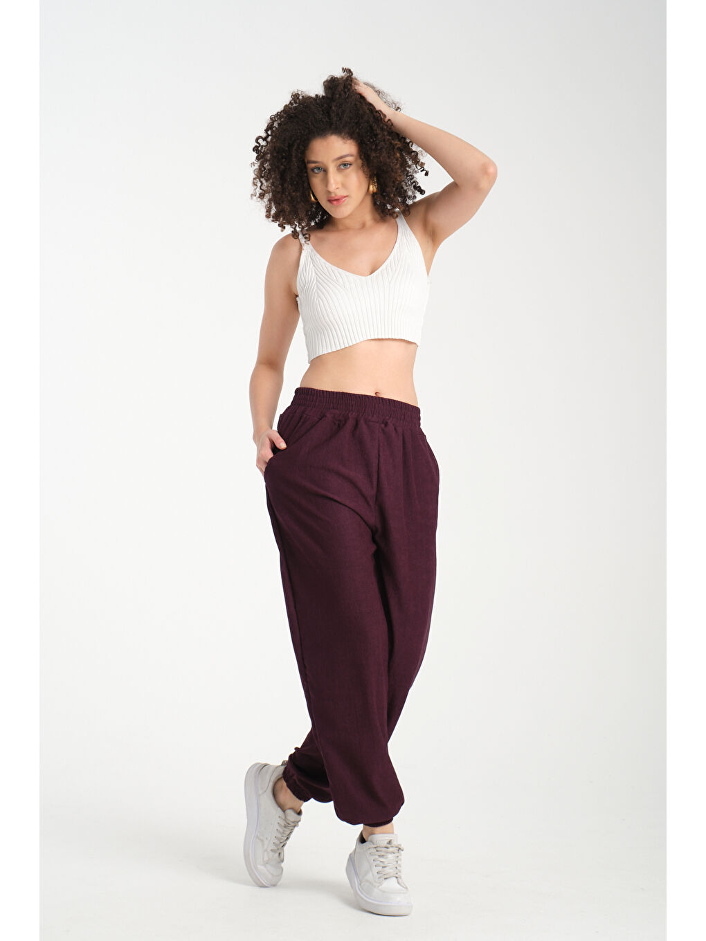 Mor Kadın Bel Ve Paça Lastikli Kadın Pantolon 1022-1