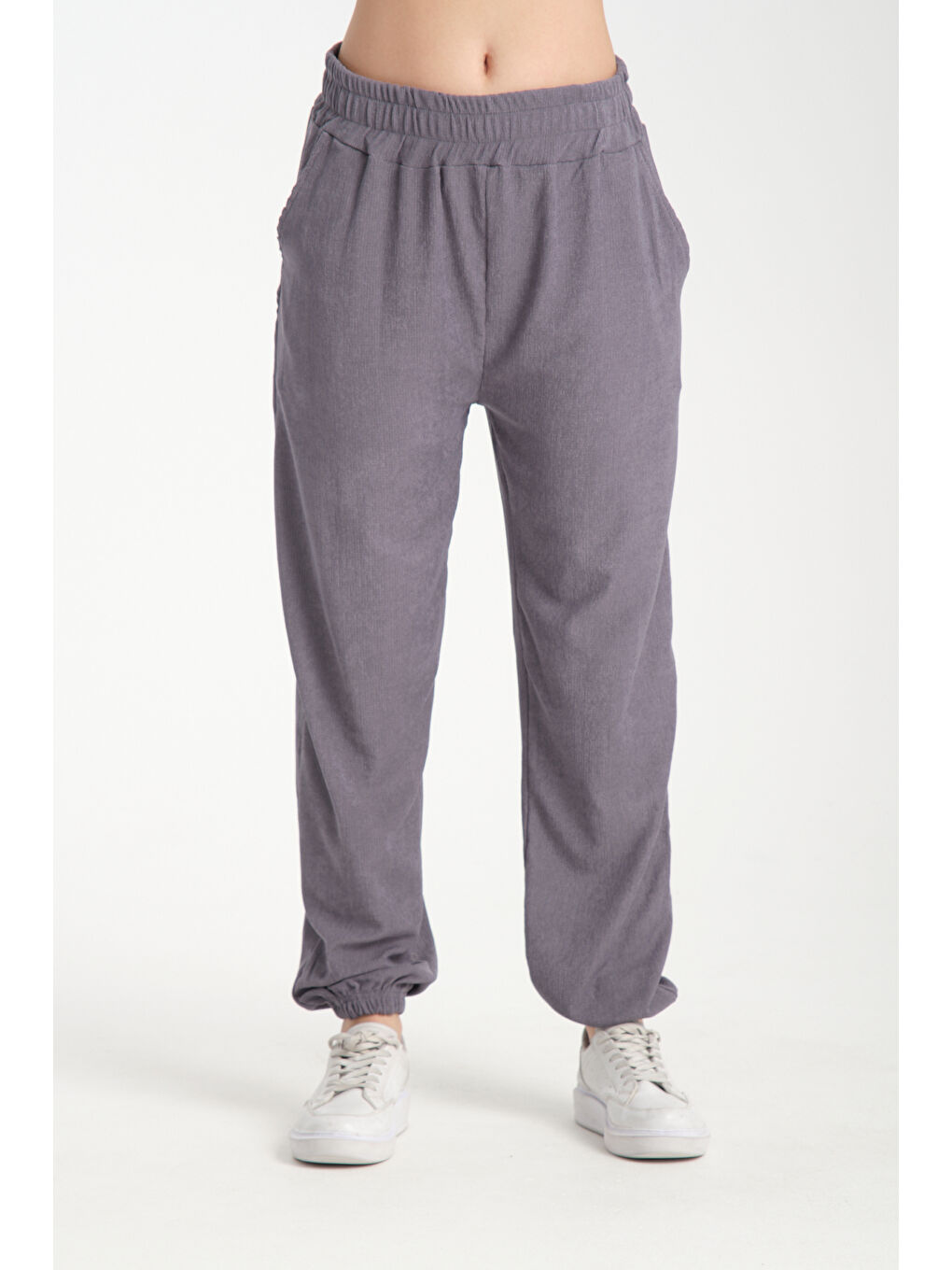 Gri Kadın Bel Ve Paça Lastikli Kadın Pantolon 1022