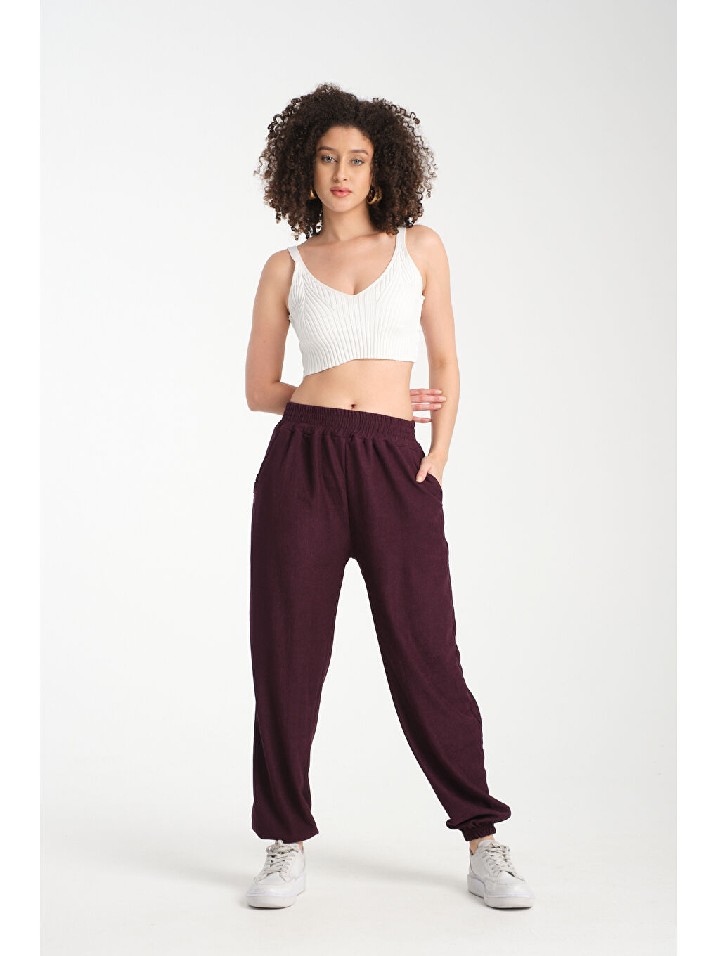 Mor Kadın Bel Ve Paça Lastikli Kadın Pantolon 1022-4