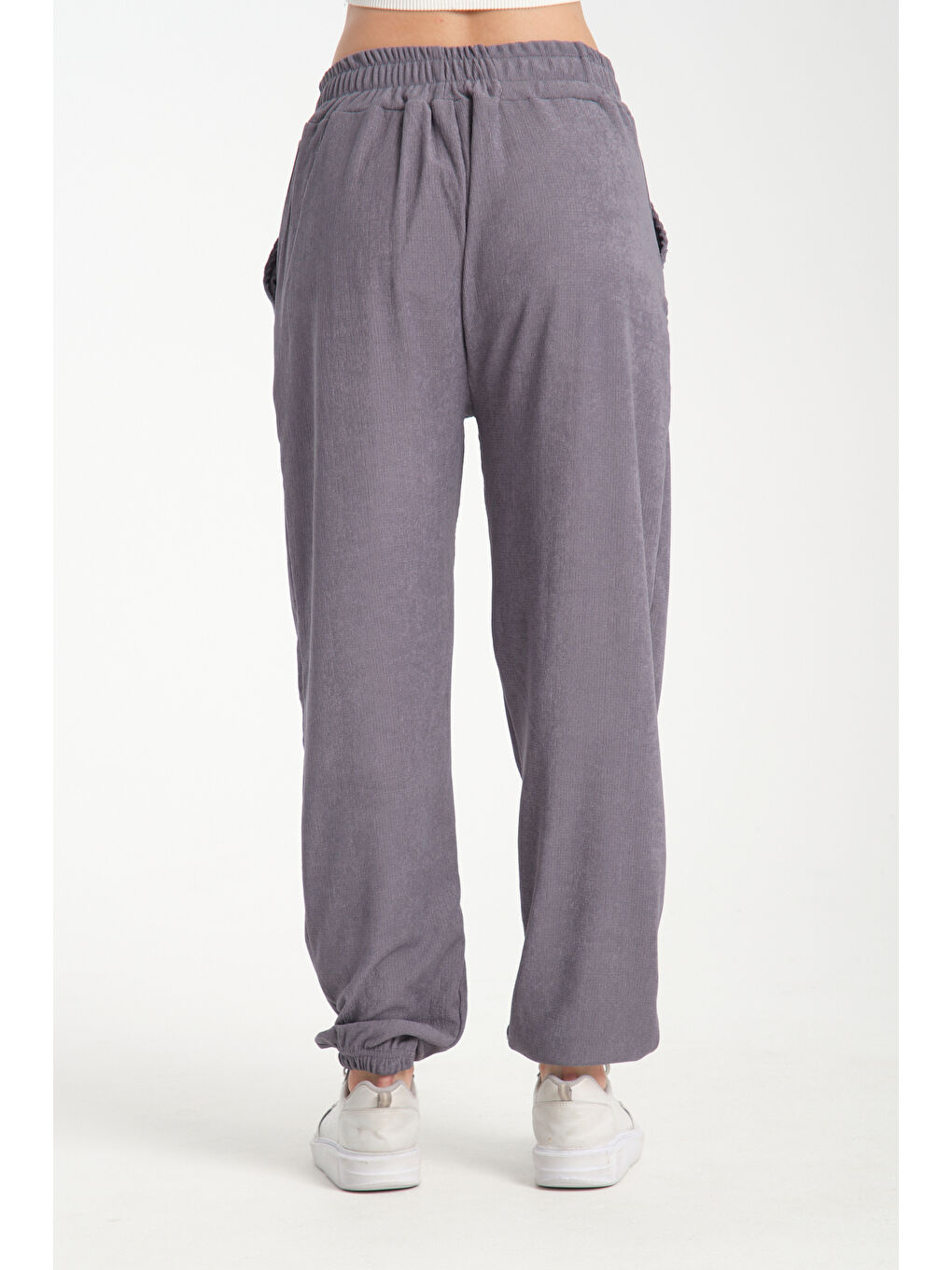 Gri Kadın Bel Ve Paça Lastikli Kadın Pantolon 1022-3