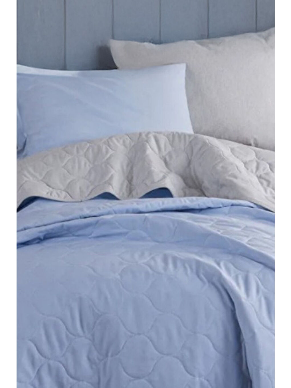 Kapitone Yatak Örtüsü Seti Tek Kişilik Solid A.Mavi-Gri-2