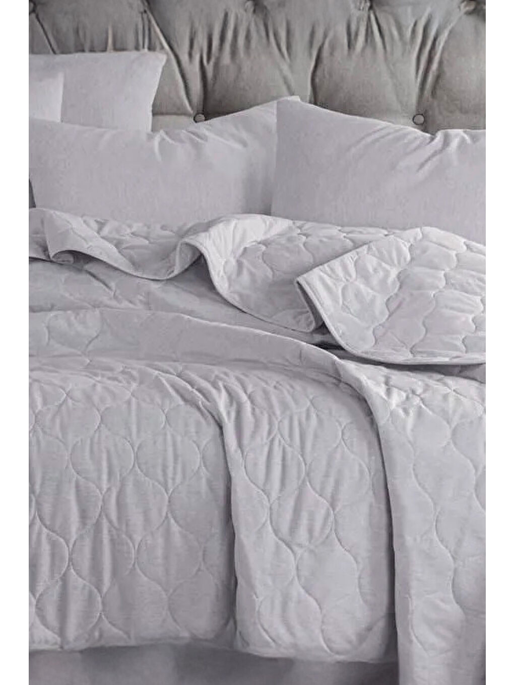 Kapitone Yatak Örtüsü Seti Tek Kişilik Solid Gri-2