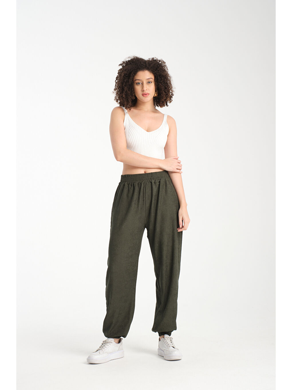 Haki Kadın Bel Ve Paça Lastikli Kadın Pantolon 1022-1