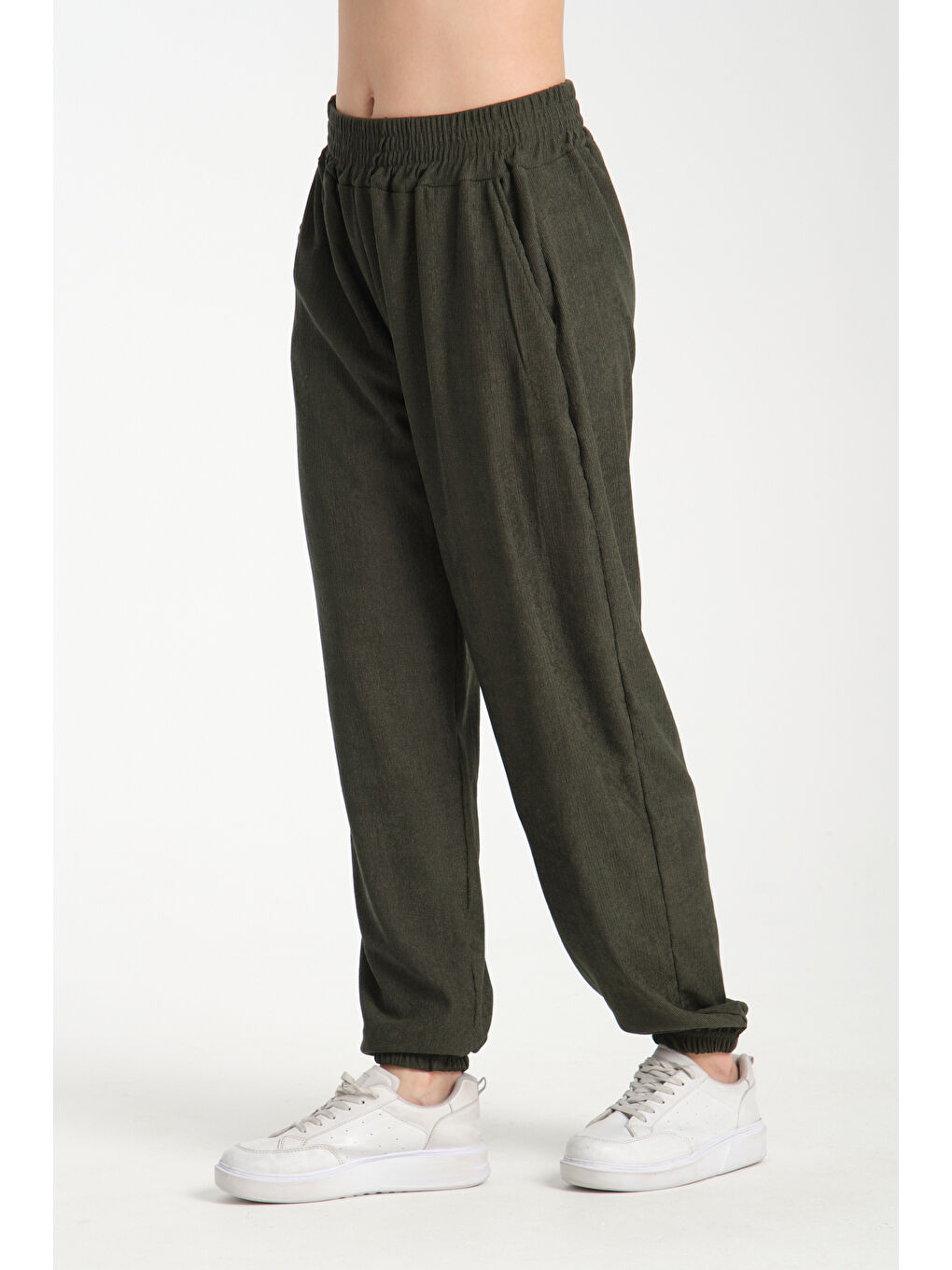 Haki Kadın Bel Ve Paça Lastikli Kadın Pantolon 1022-2