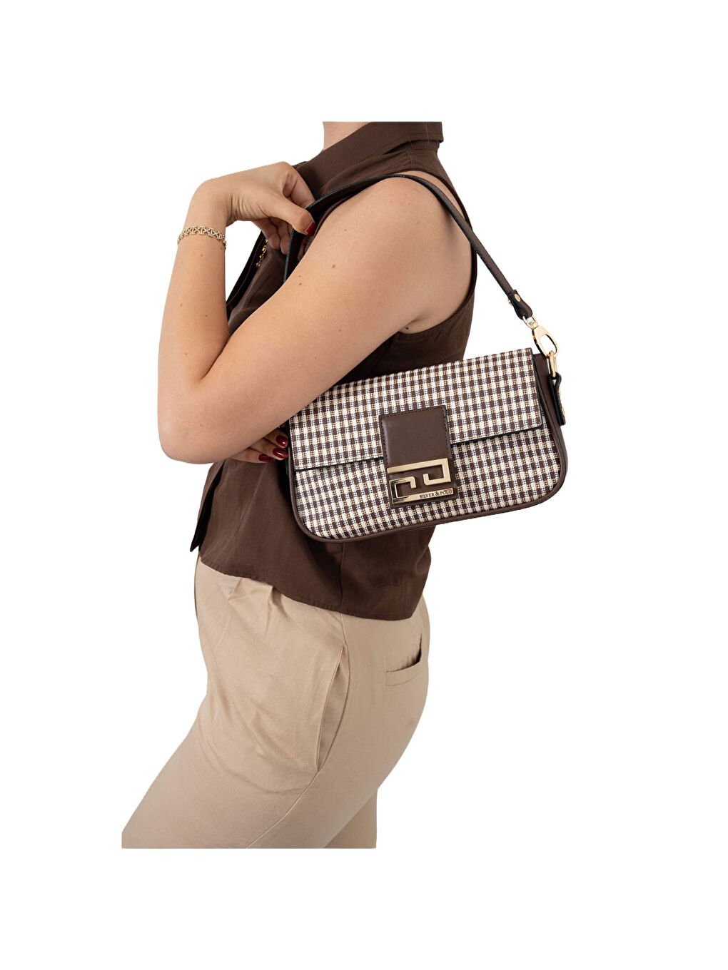 Kahverengi Kadın Çapraz Çanta 1179-47405 SILVER POLO ÇAPRAZ BAYAN ÇANTASI M191 KAHVE SARI-MAT KAHVE