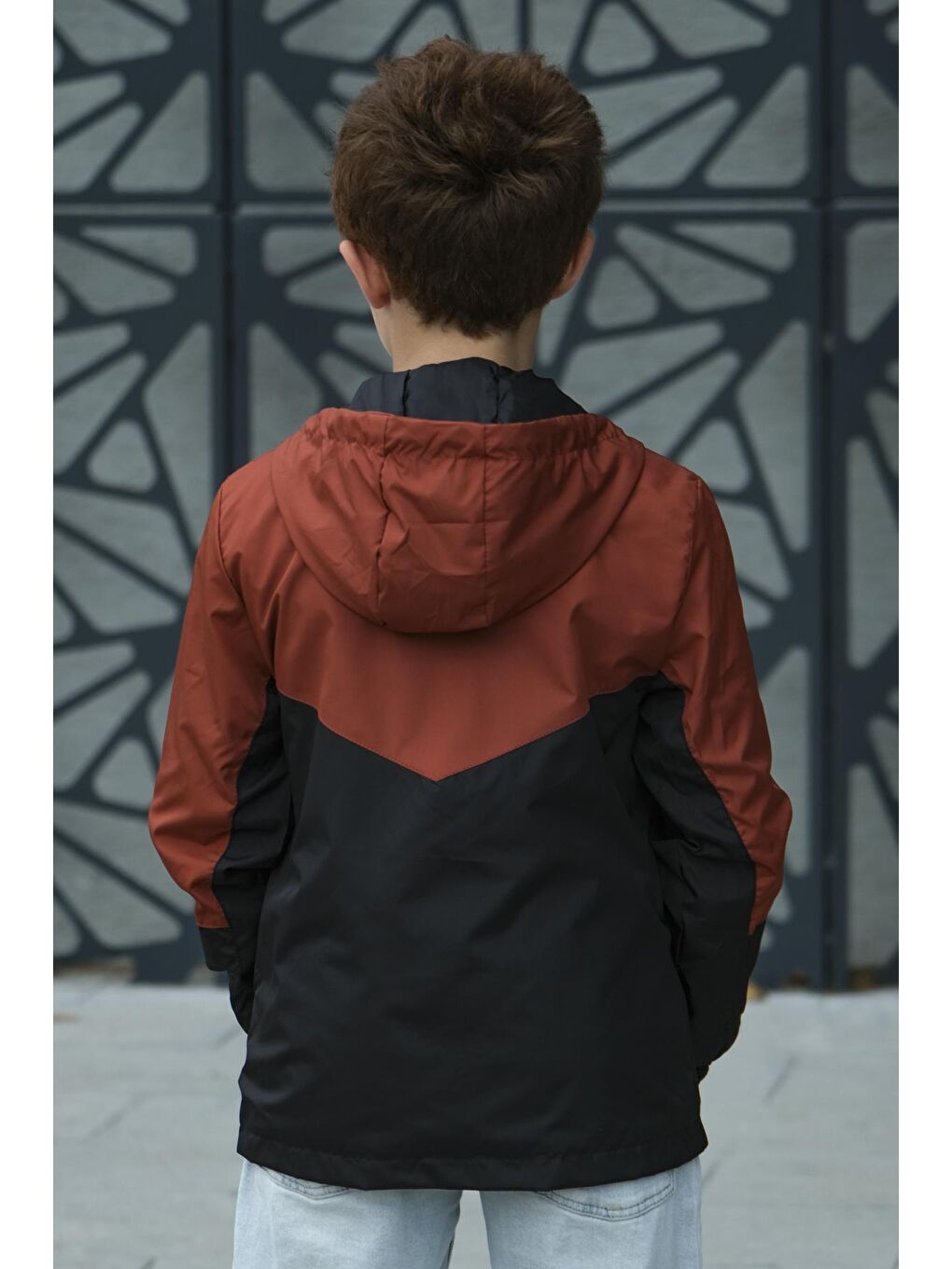 Kahverengi Erkek Çocuk Kapüşonlu İki Renkli Mevsimlik Mont-1
