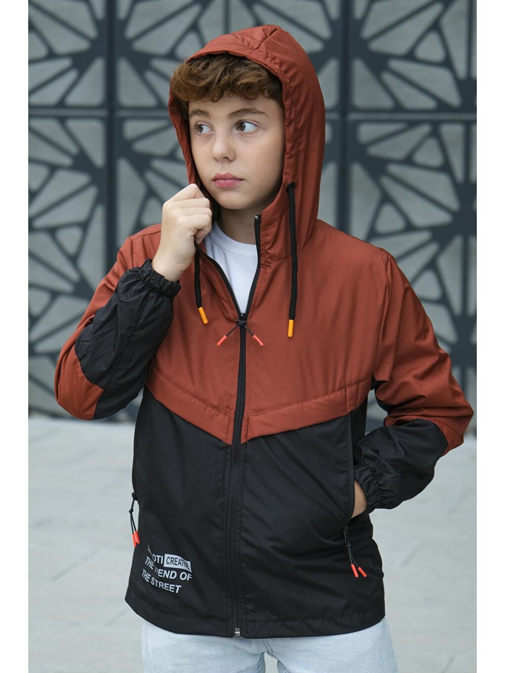 Kahverengi Erkek Çocuk Kapüşonlu İki Renkli Mevsimlik Mont-3