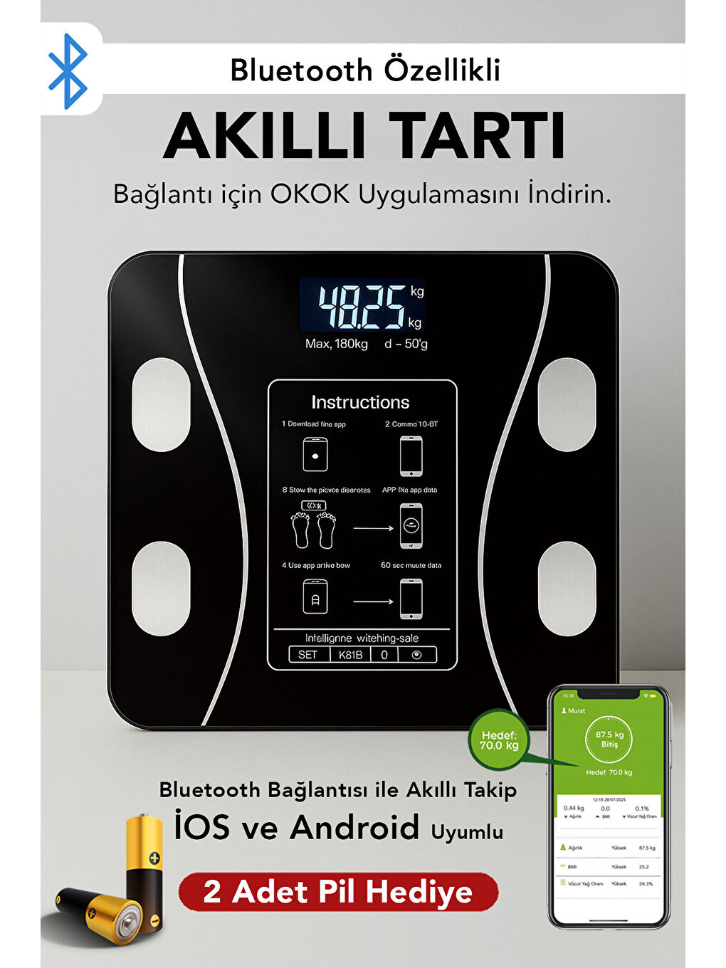 Siyah Dijital Bluetooth Baskül