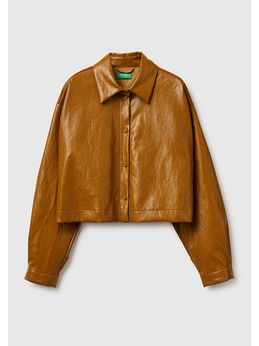 Kahverengi Kadın Açık Kahve Boxy Fit Suni Deri Ceket-1