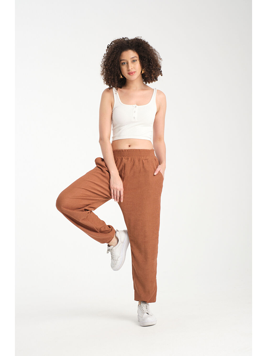 Kahverengi Kadın Bel Ve Paça Lastikli Kadın Pantolon 1022-1