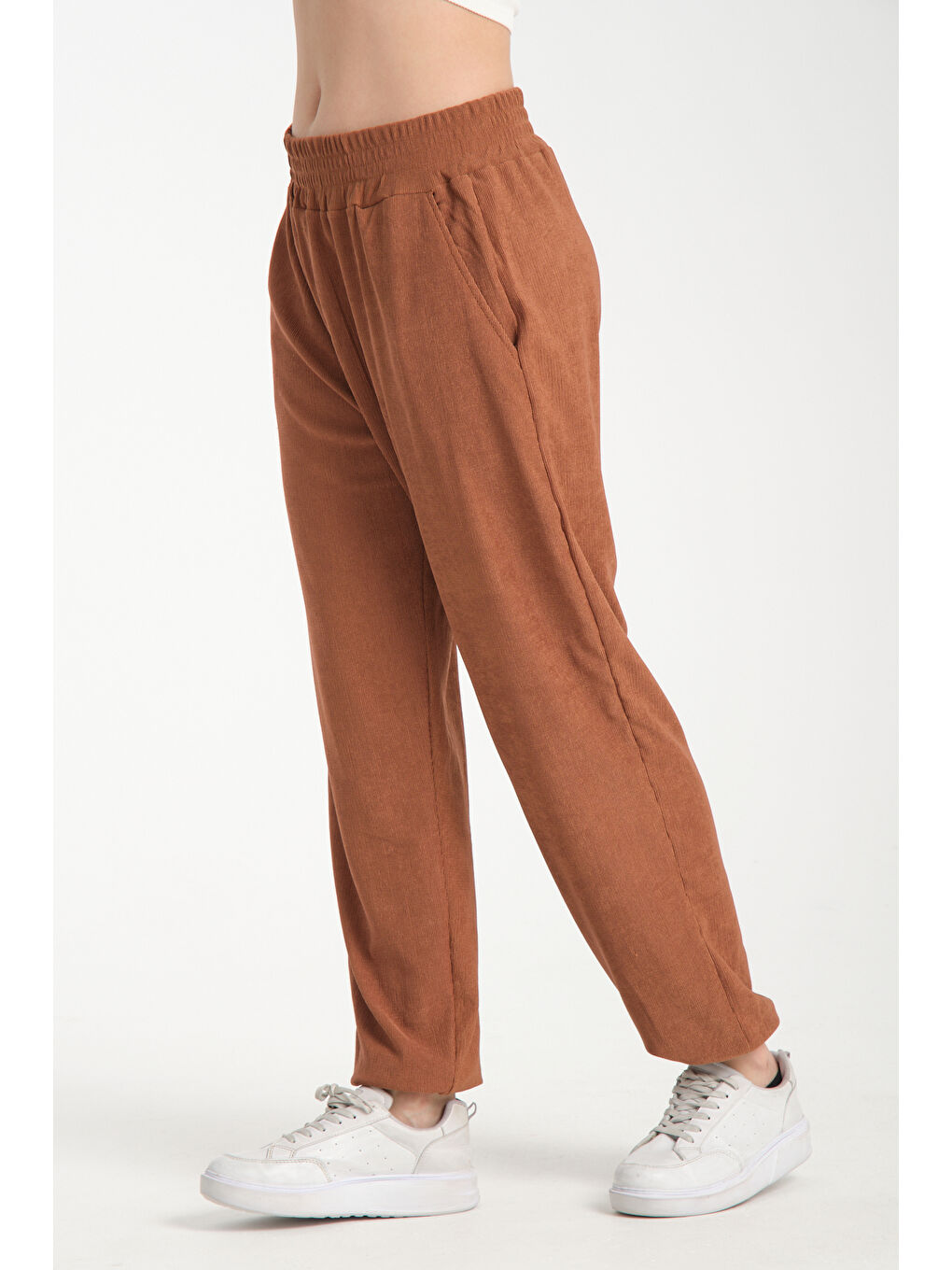 Kahverengi Kadın Bel Ve Paça Lastikli Kadın Pantolon 1022-2