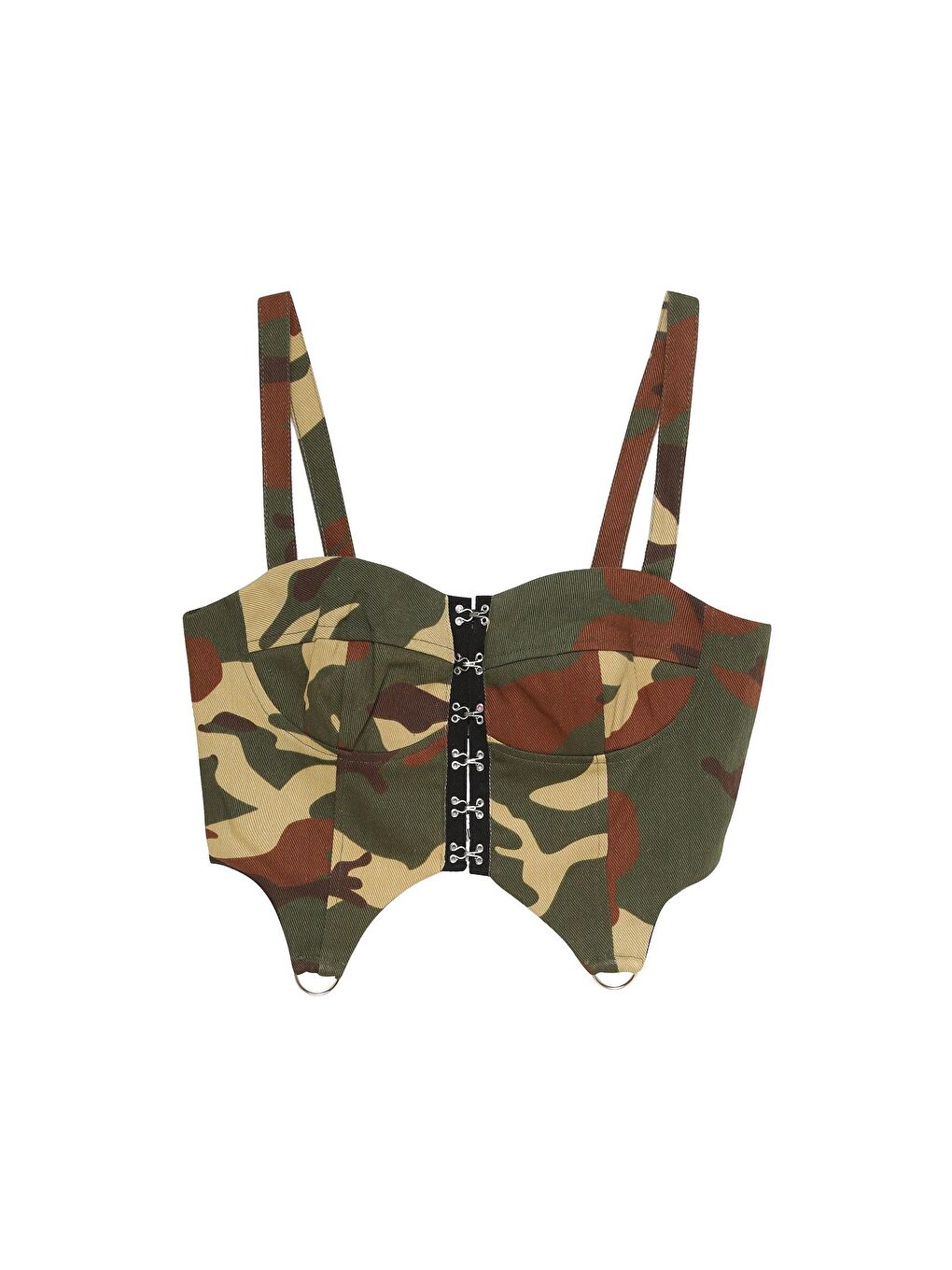 Kamuflaj Desenli Crop Bluz Haki-1