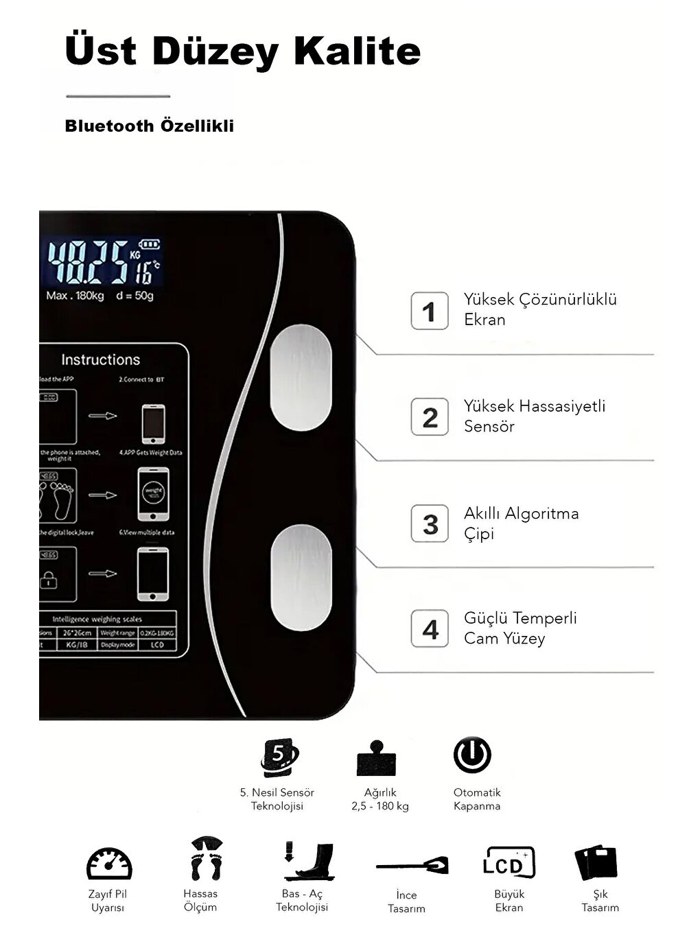 Siyah Dijital Bluetooth Baskül-4