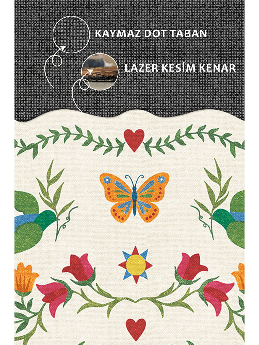 Ekru Modern Dekoratif Halı – Makinada Yıkanabilir, Kaymaz Taban, İnce Lazer Kesim Halı-3