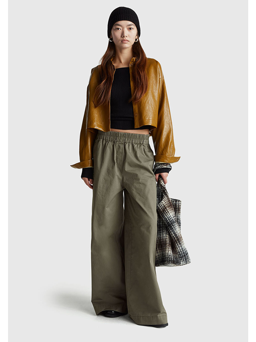 Kahverengi Kadın Açık Kahve Boxy Fit Suni Deri Ceket-4