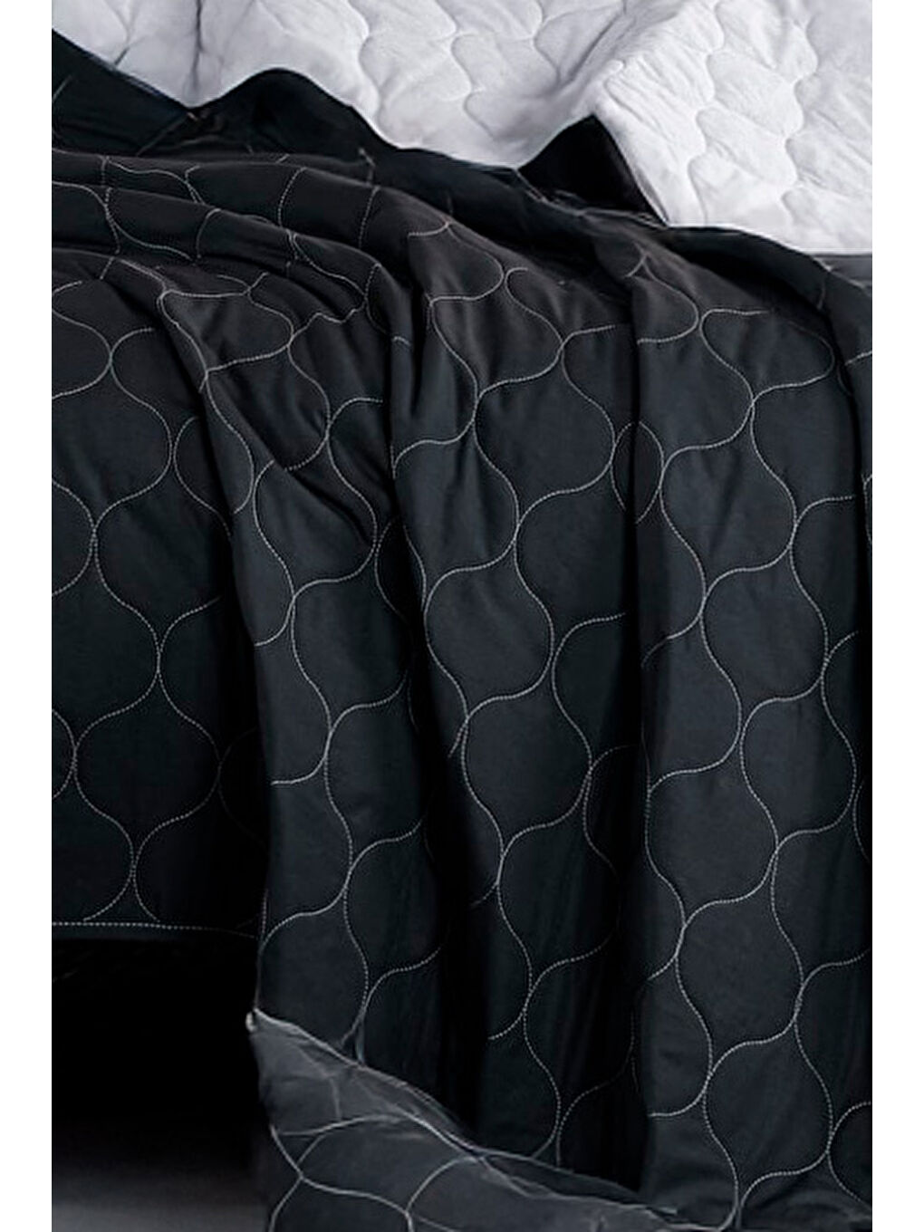 Kapitone Yatak Örtüsü Seti Çift Kişilik Solid Siyah-Gri-1