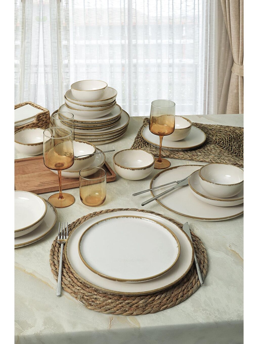 Ekru Straw Nordic Yemek Takımı 24 Parça 6 Kişilik-2