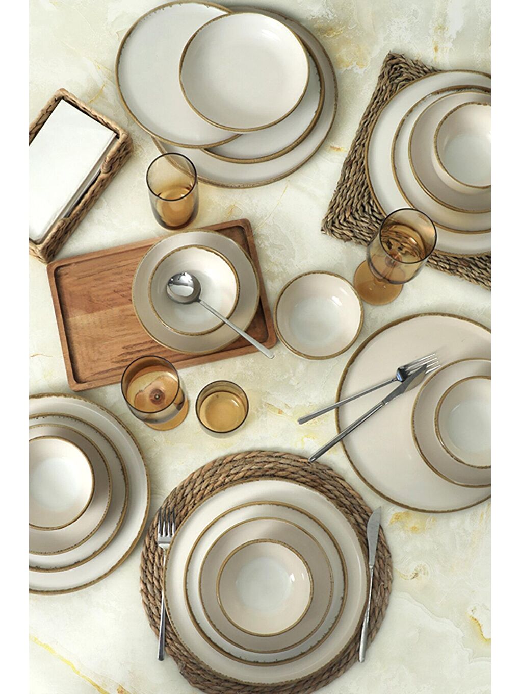 Ekru Straw Nordic Yemek Takımı 24 Parça 6 Kişilik-3