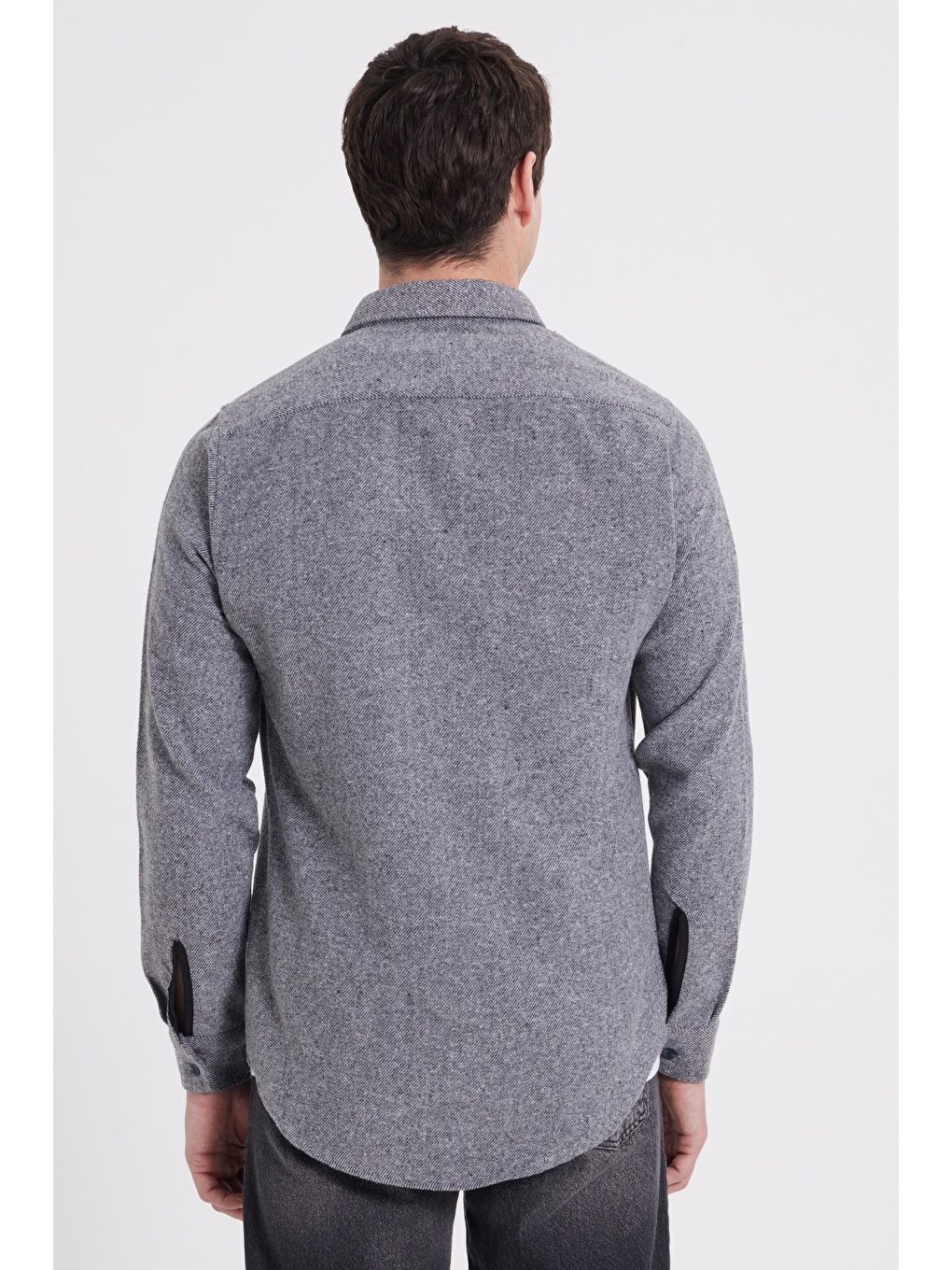 Gri Erkek Slim Fit Dar Kesim Uzun Kollu Düz Kışlık Oduncu Gömlek-5